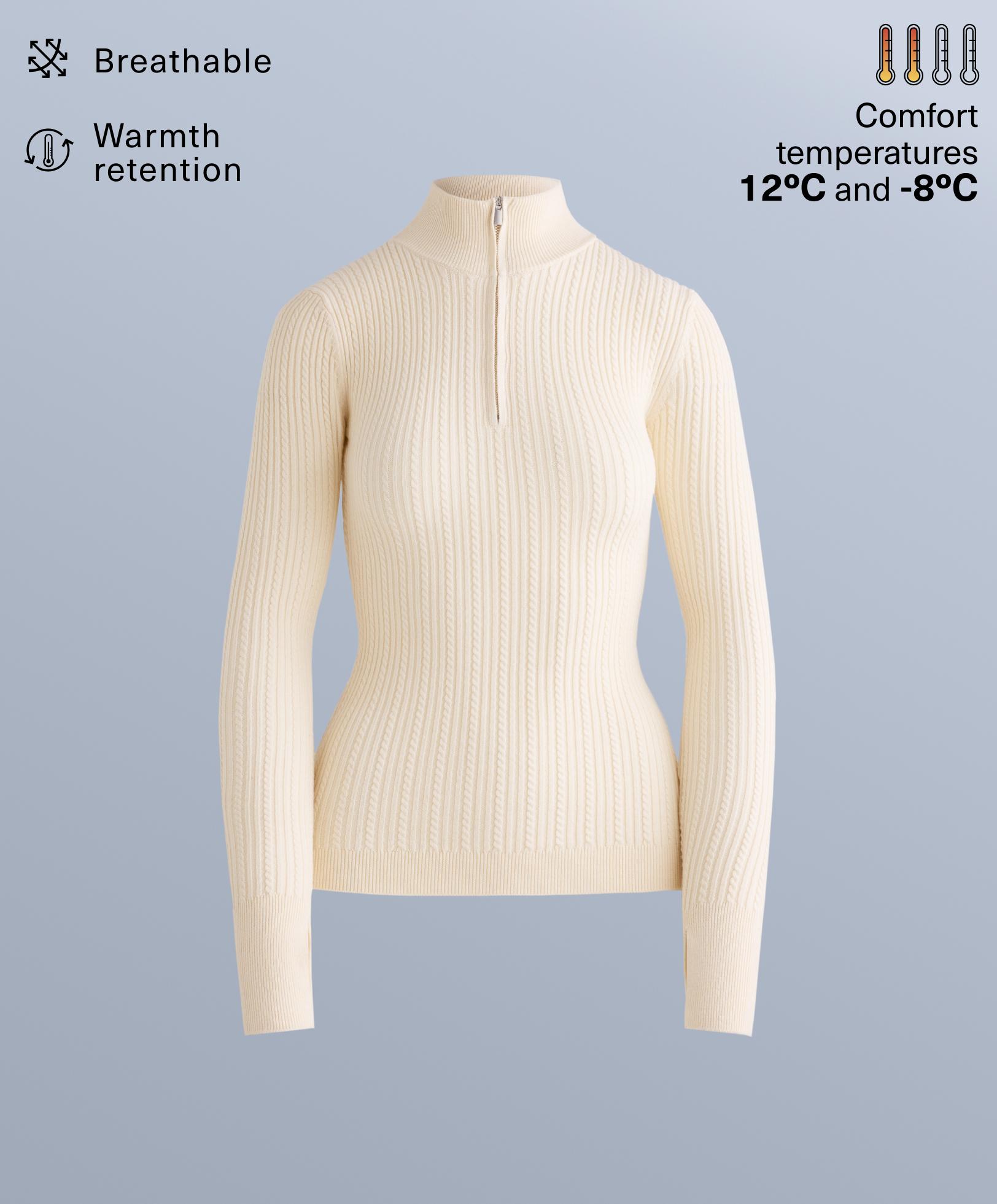 Cable knit base layer T-shirt with half zip