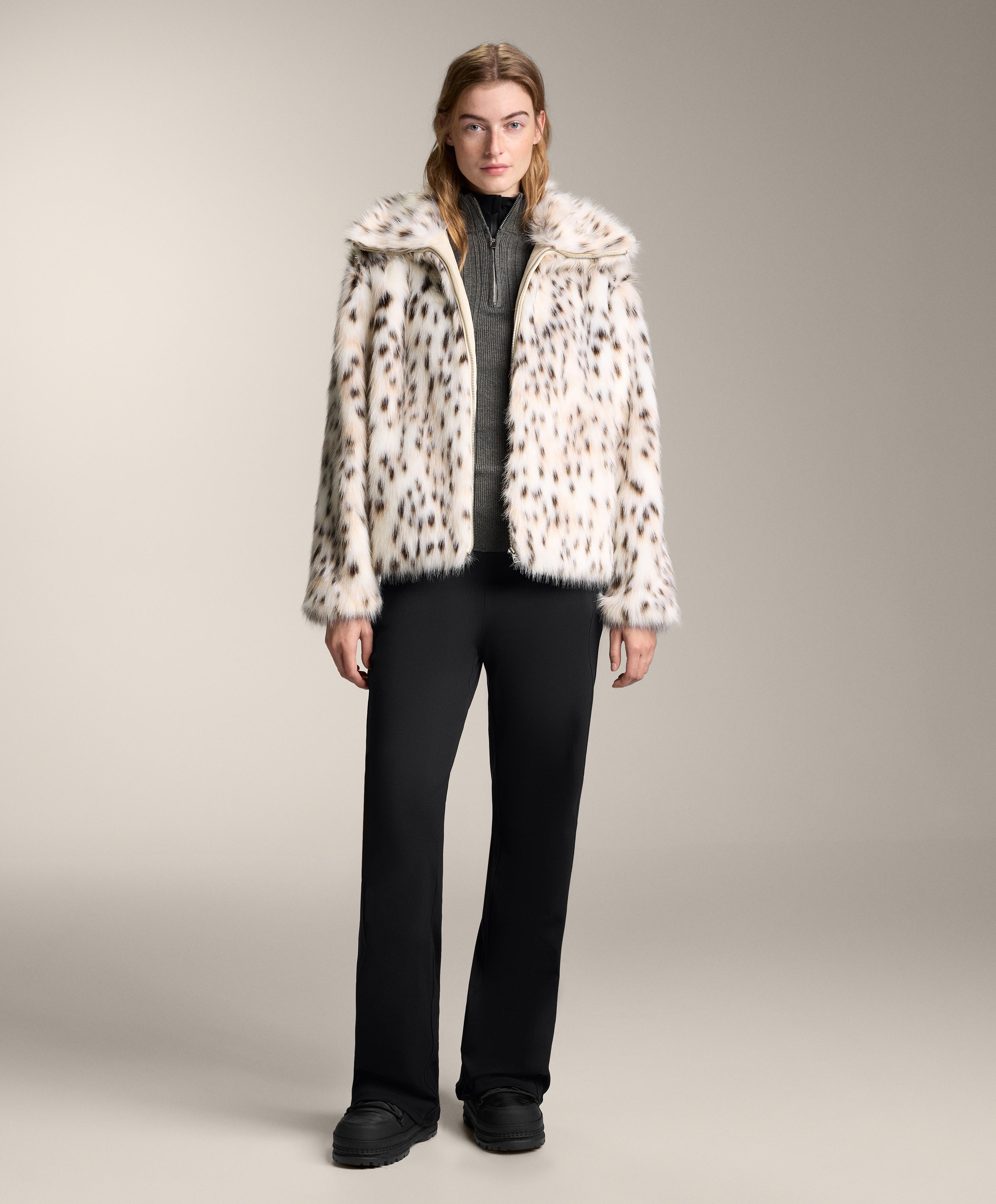 Animal print faux-fur jacket — ECRU