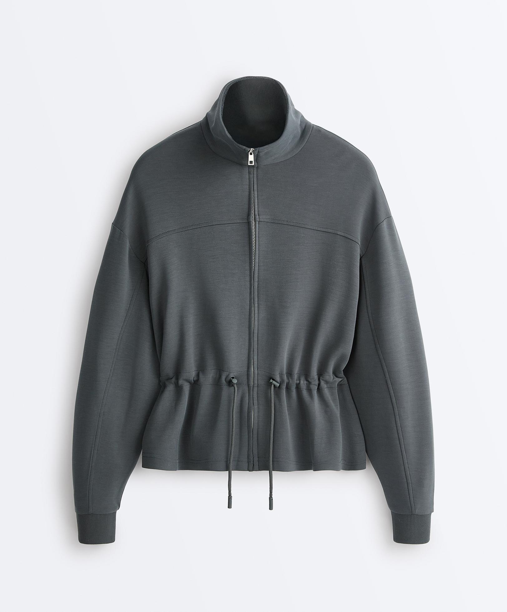 Soft-touch modal jacket with adjustable waist and high collar — ASPHALT