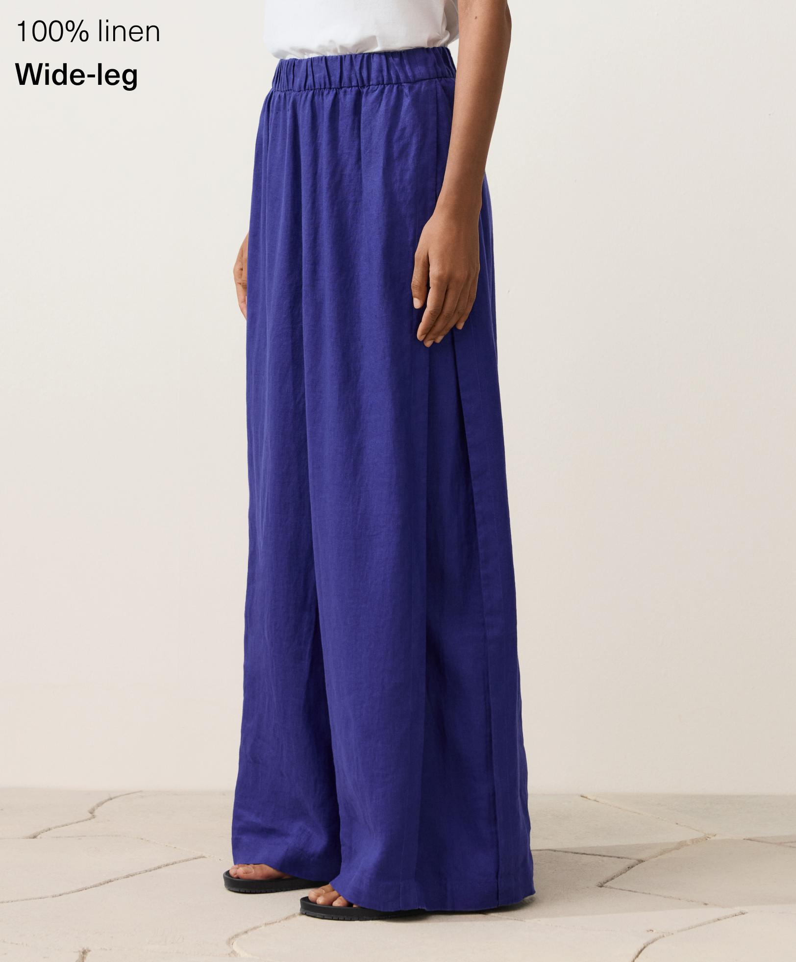100% linen wide-leg trousers with side pleat