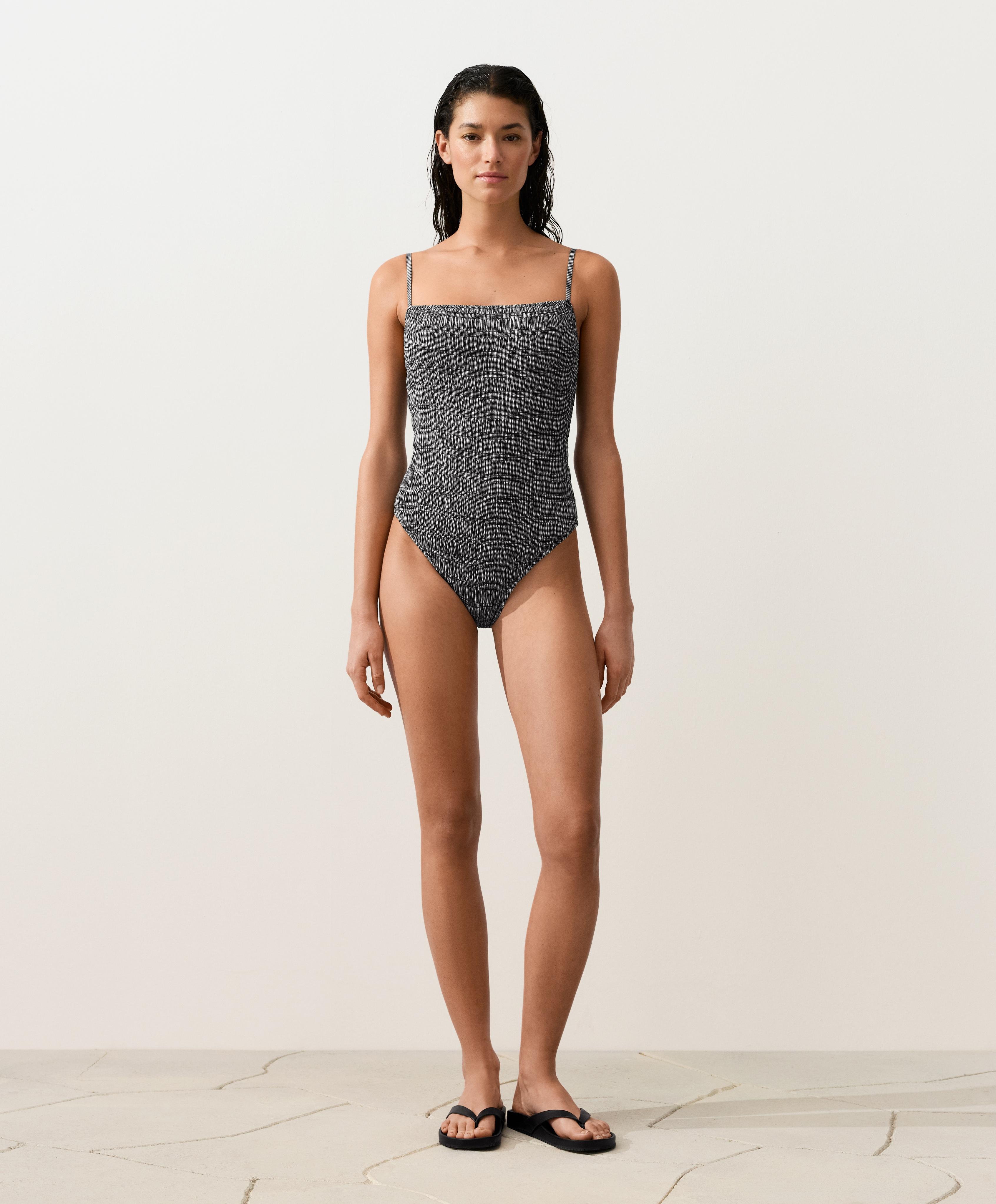 Gingham smock bandeau swimsuit