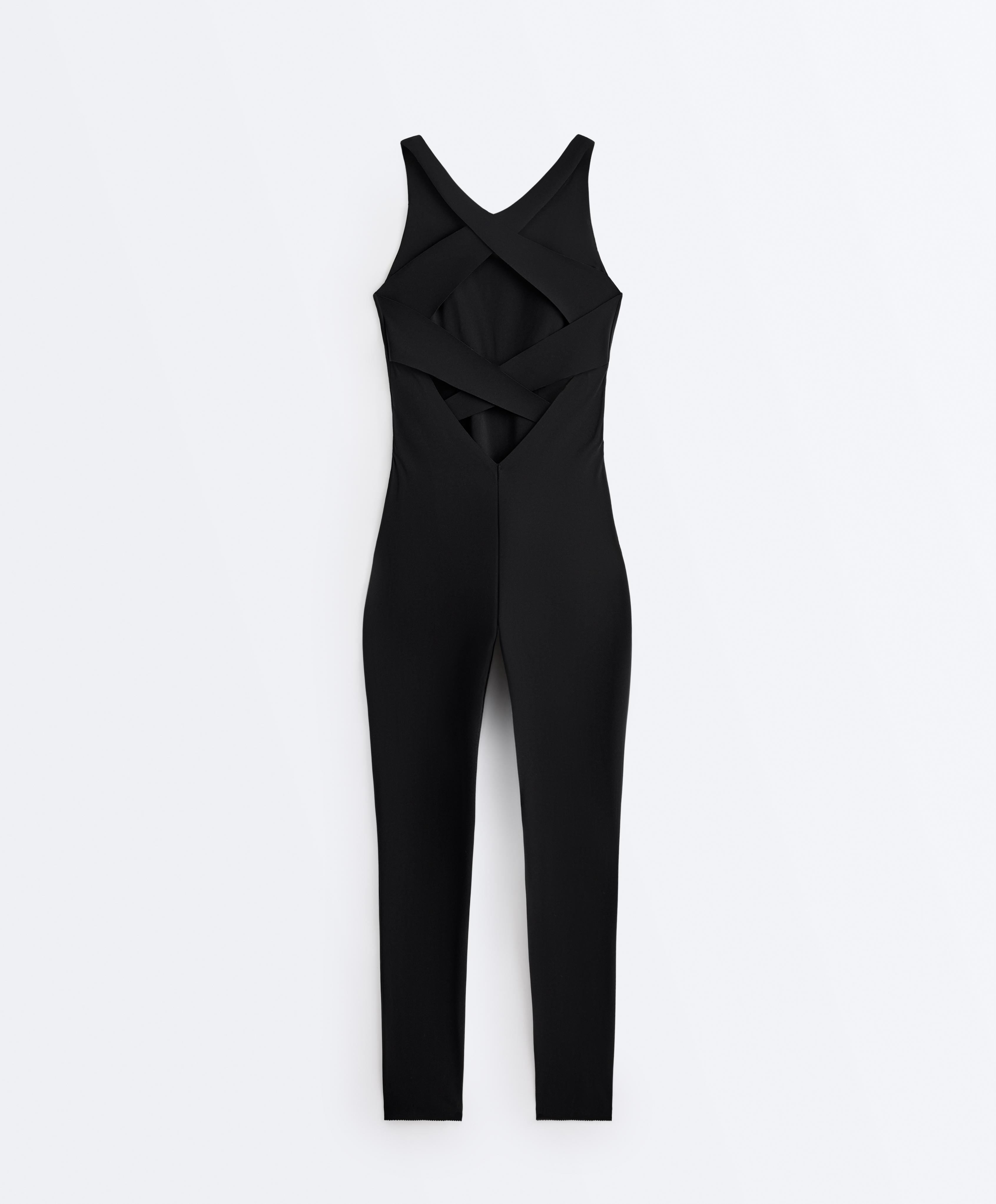Long Compressive halterneck jumpsuit — BLACK