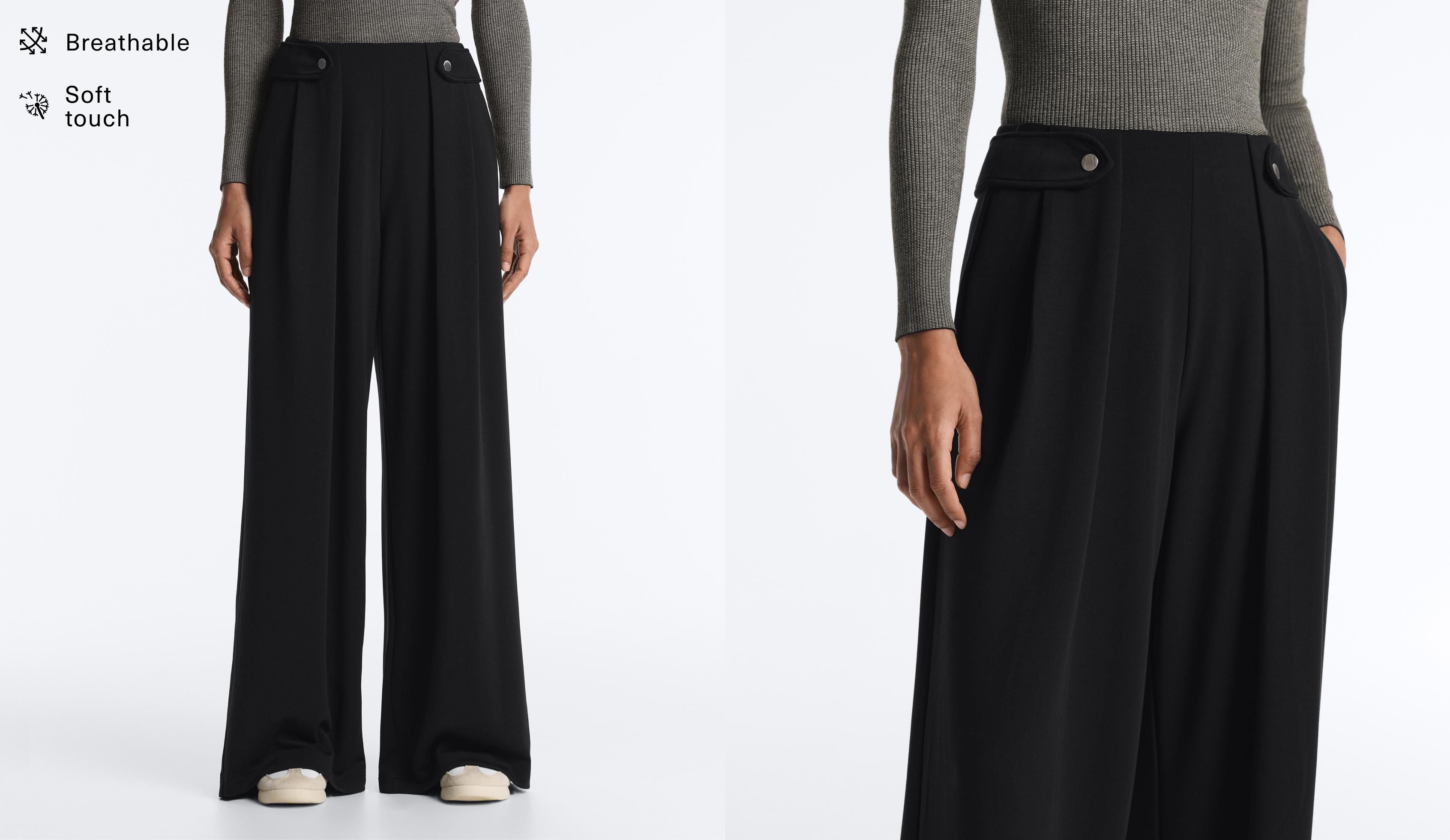 Pantalon large à plis et taille détaillée avec modal au toucher doux Pantalon large à plis et taille détaillée avec modal au toucher doux