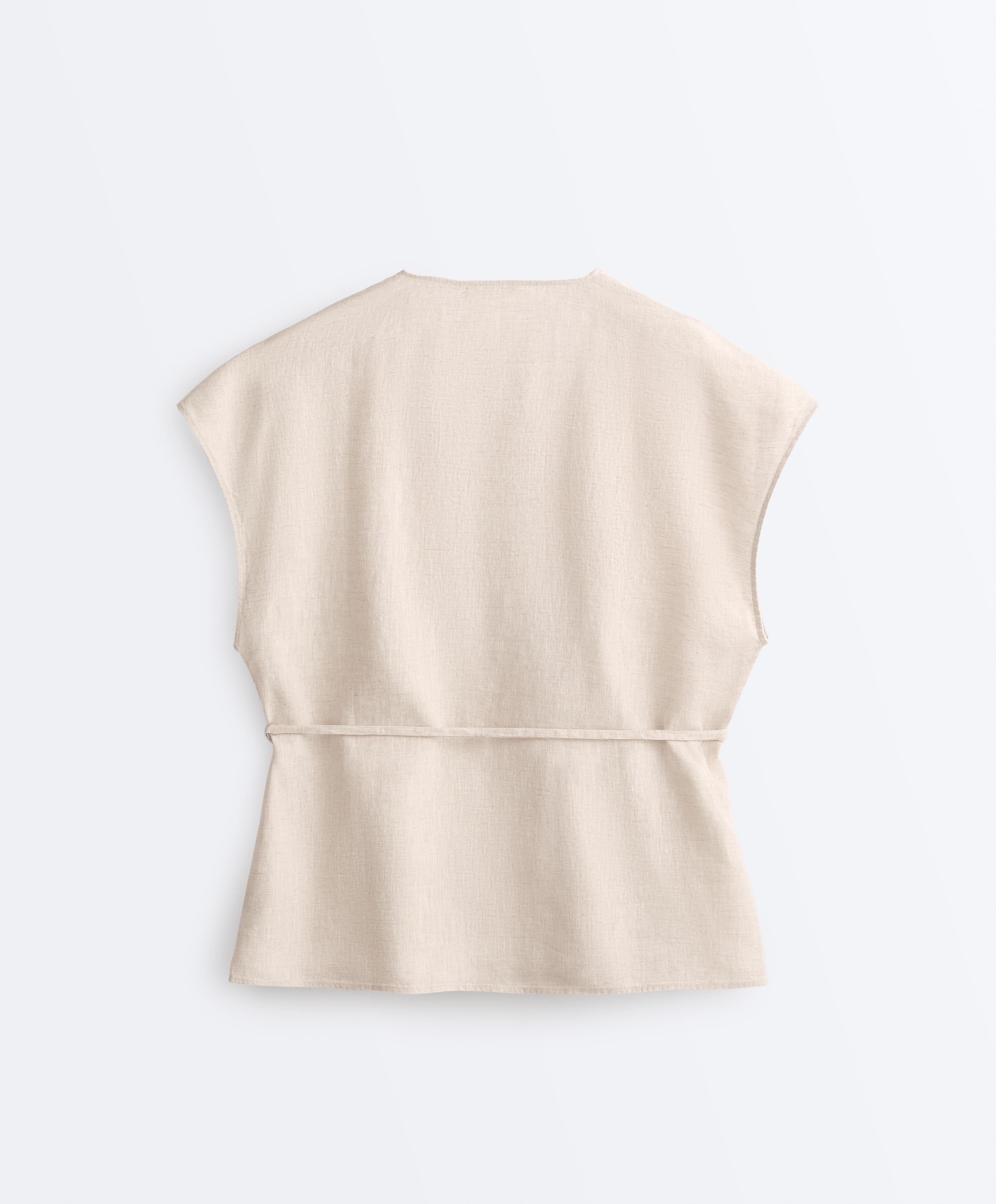 100% linen wrap shirt with tie — SAND MELANGE