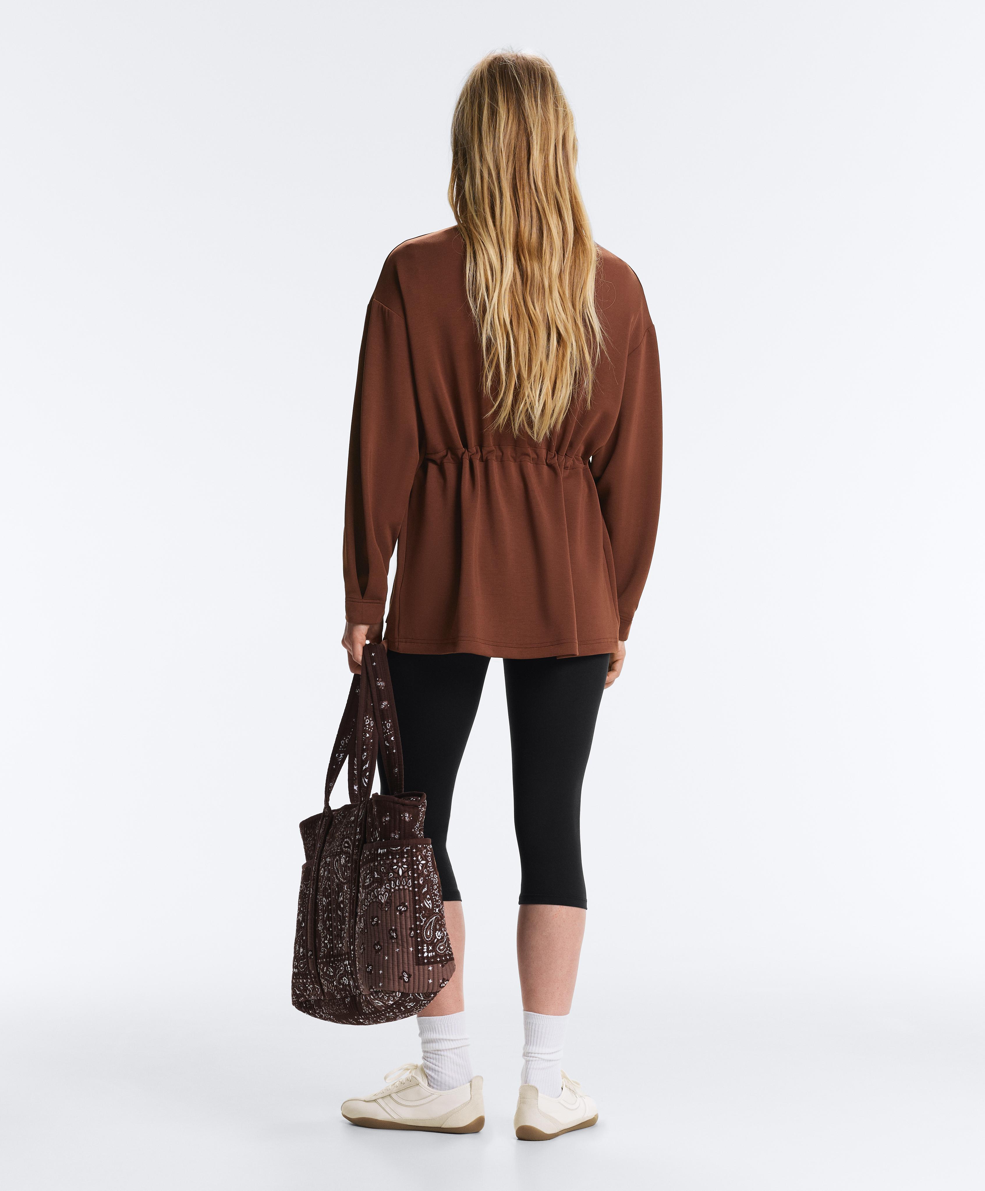 Long soft-touch modal jacket with pockets — COFFEE