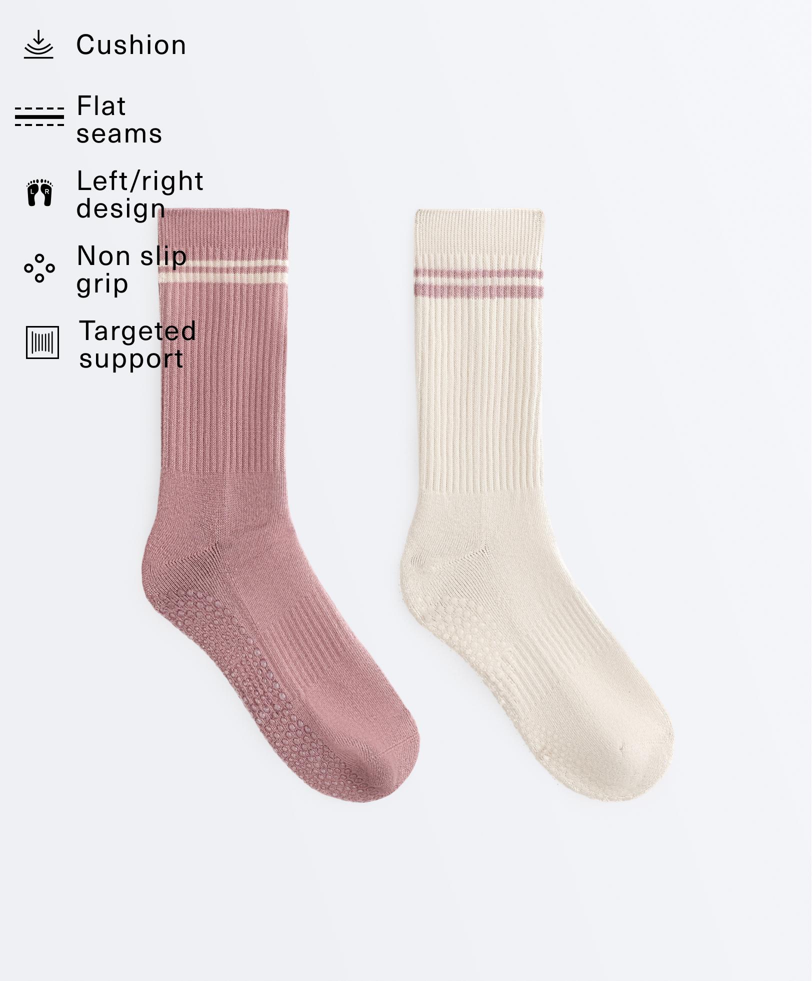 2 pairs of classic cotton blend yoga and Pilates socks — SOFT PINK