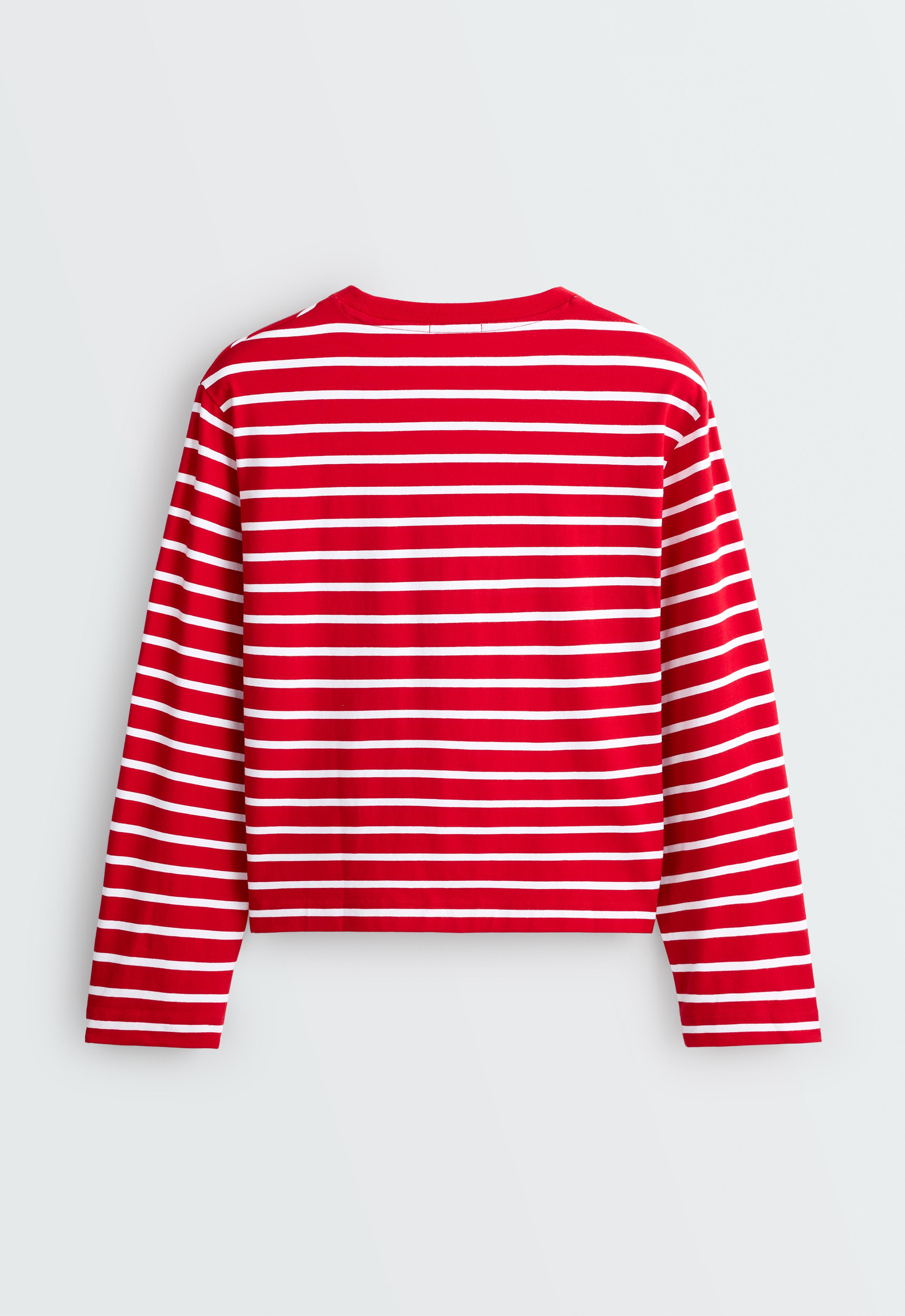 Boxy long-sleeved striped cotton-blend T-shirt — RED