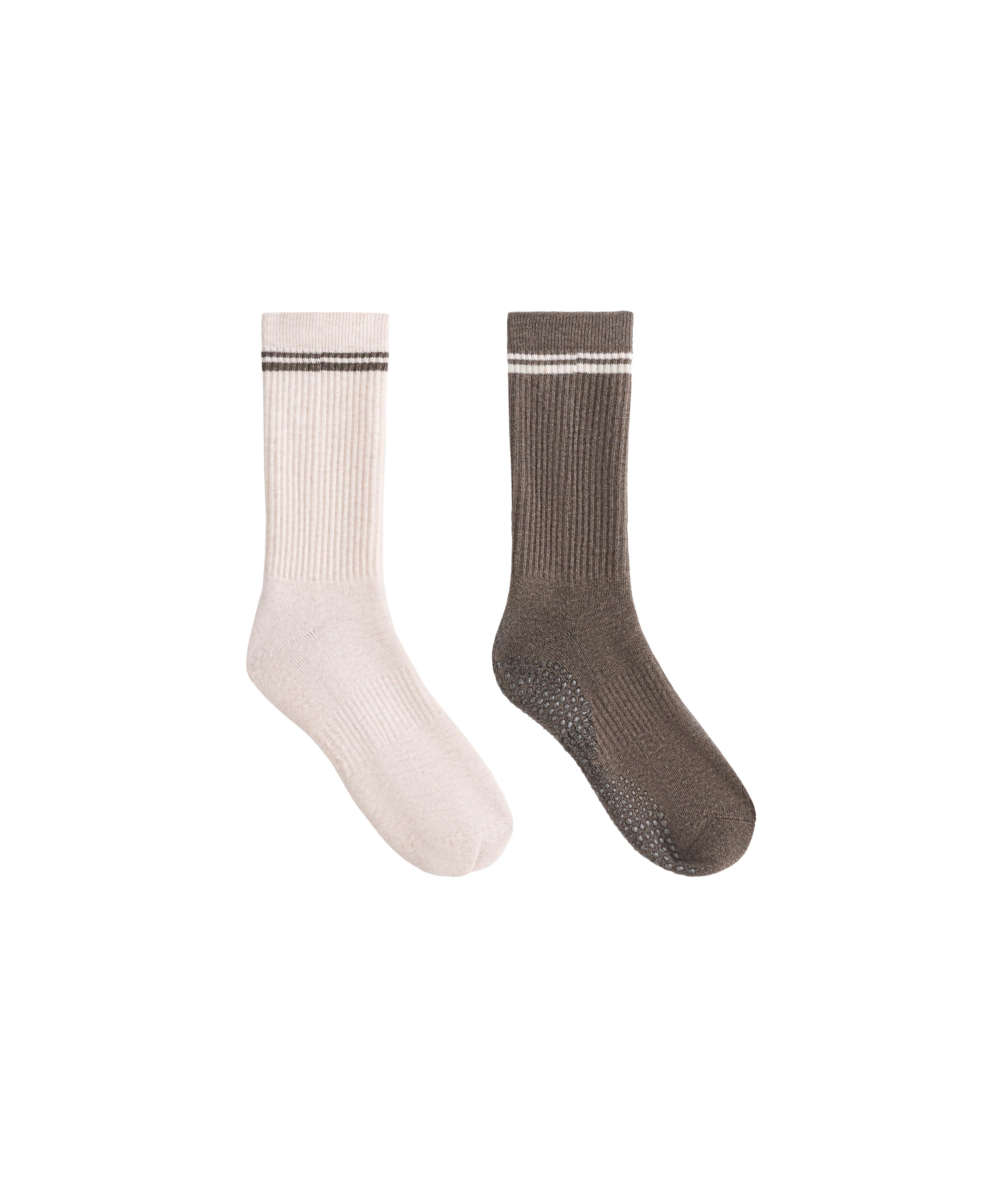 2 pairs of classic cotton cushioned yoga and Pilates socks — TAN MELANGE
