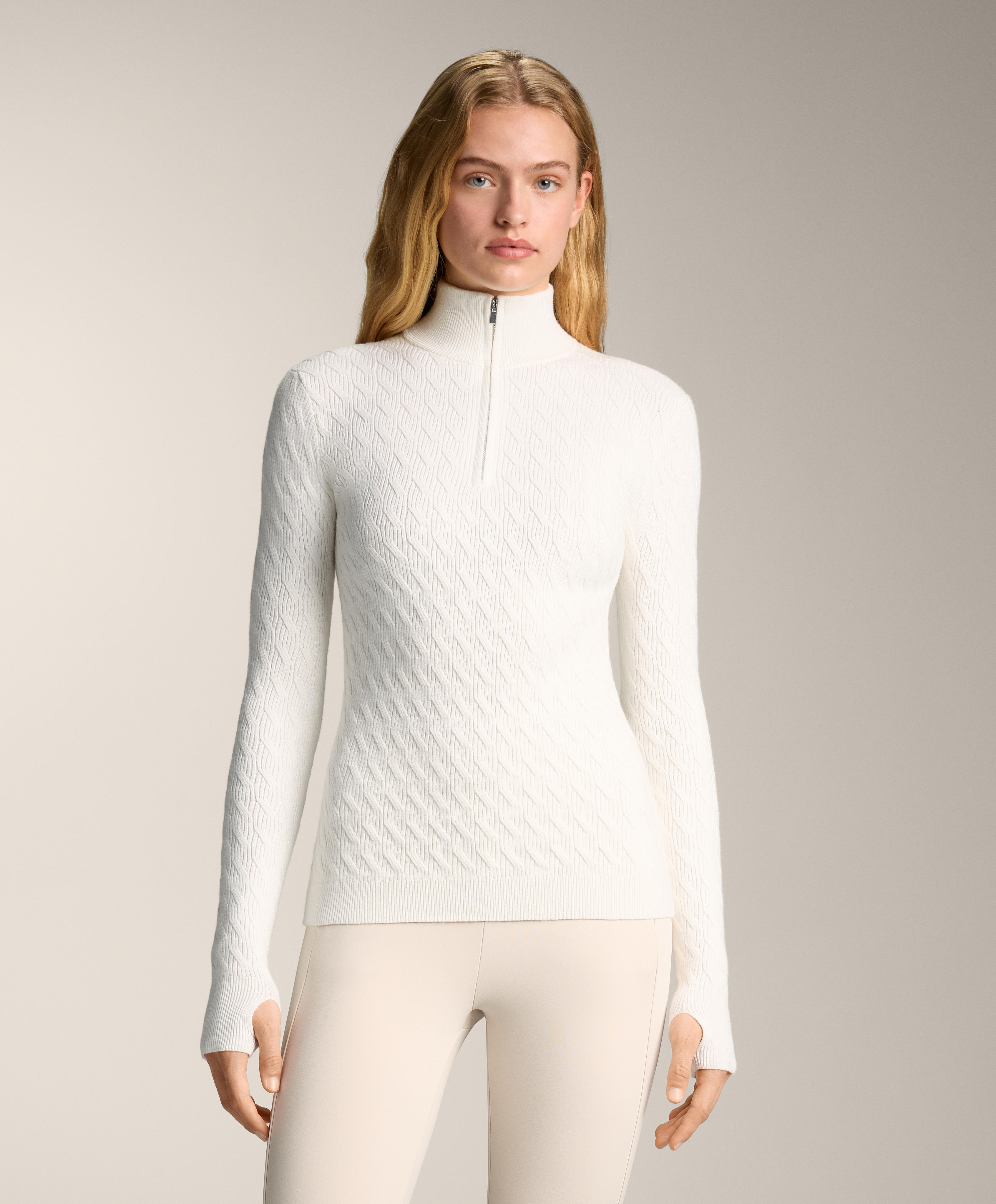 Jacquard knit thermal base layer T-shirt — WHITE 