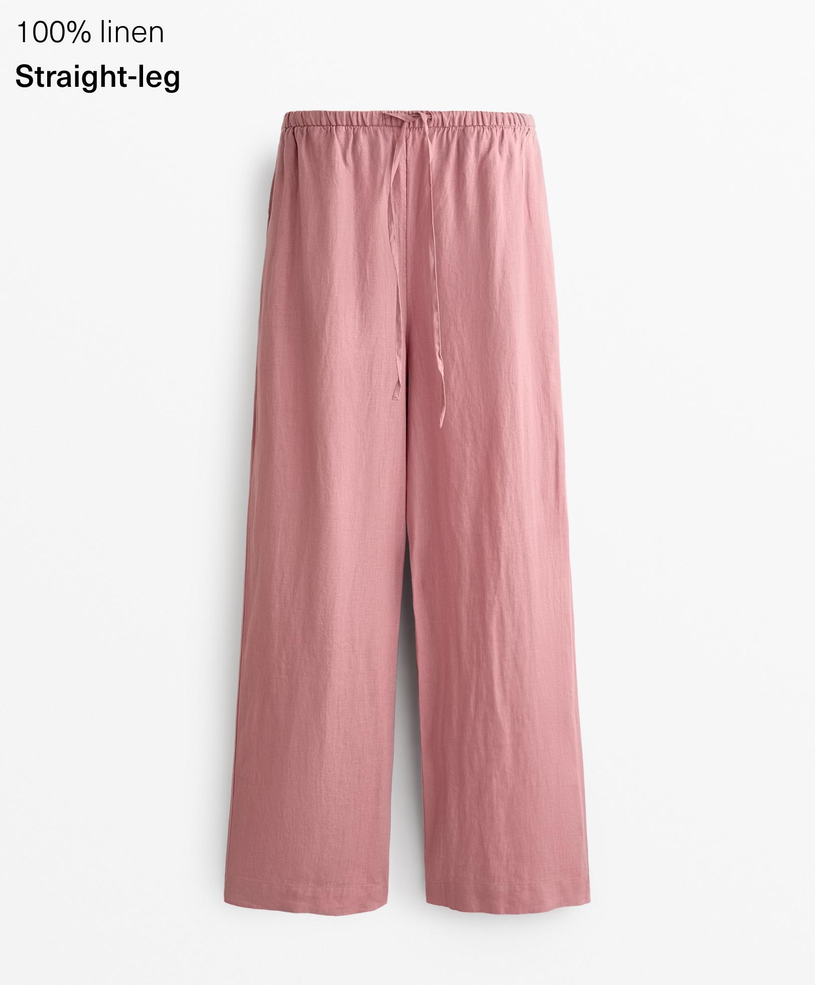 100% linen straight-leg trousers