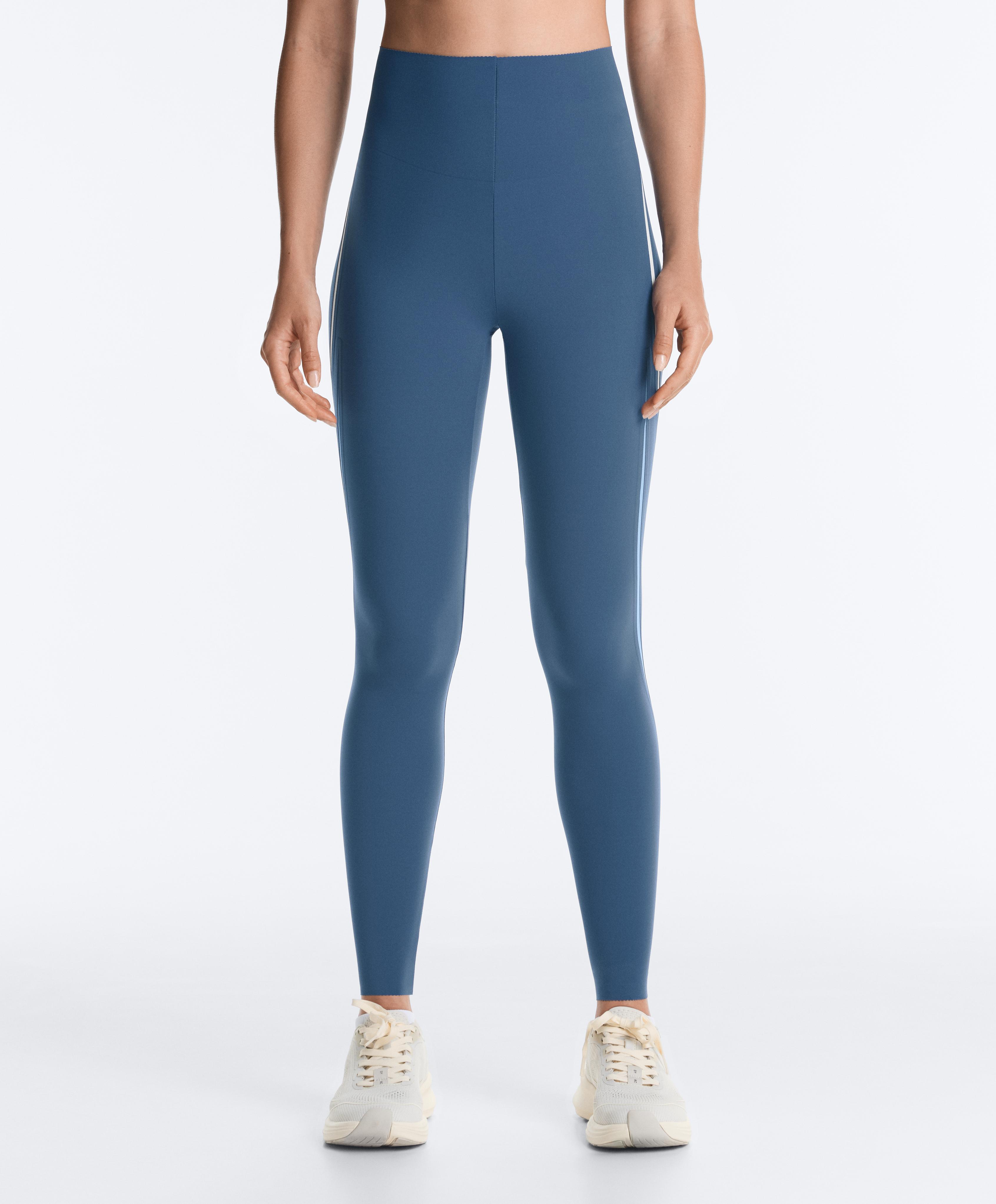 High-rise compressive core-control ankle-length leggings — MID GREY-BLUE