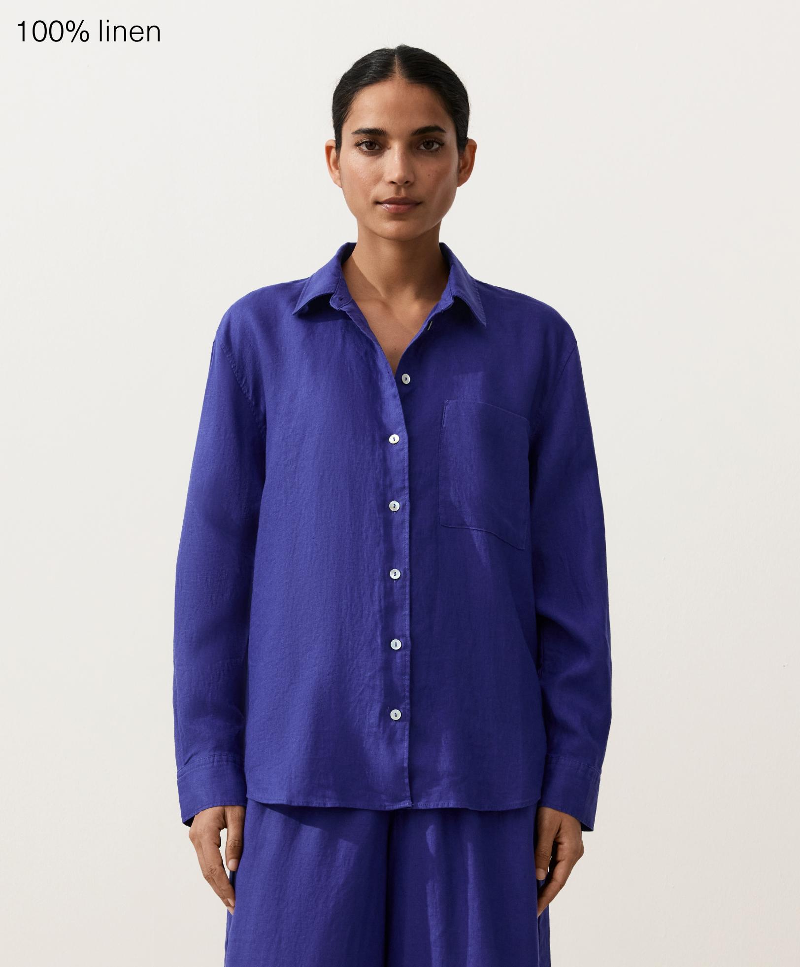 100% linen relaxed shirt — COBALT