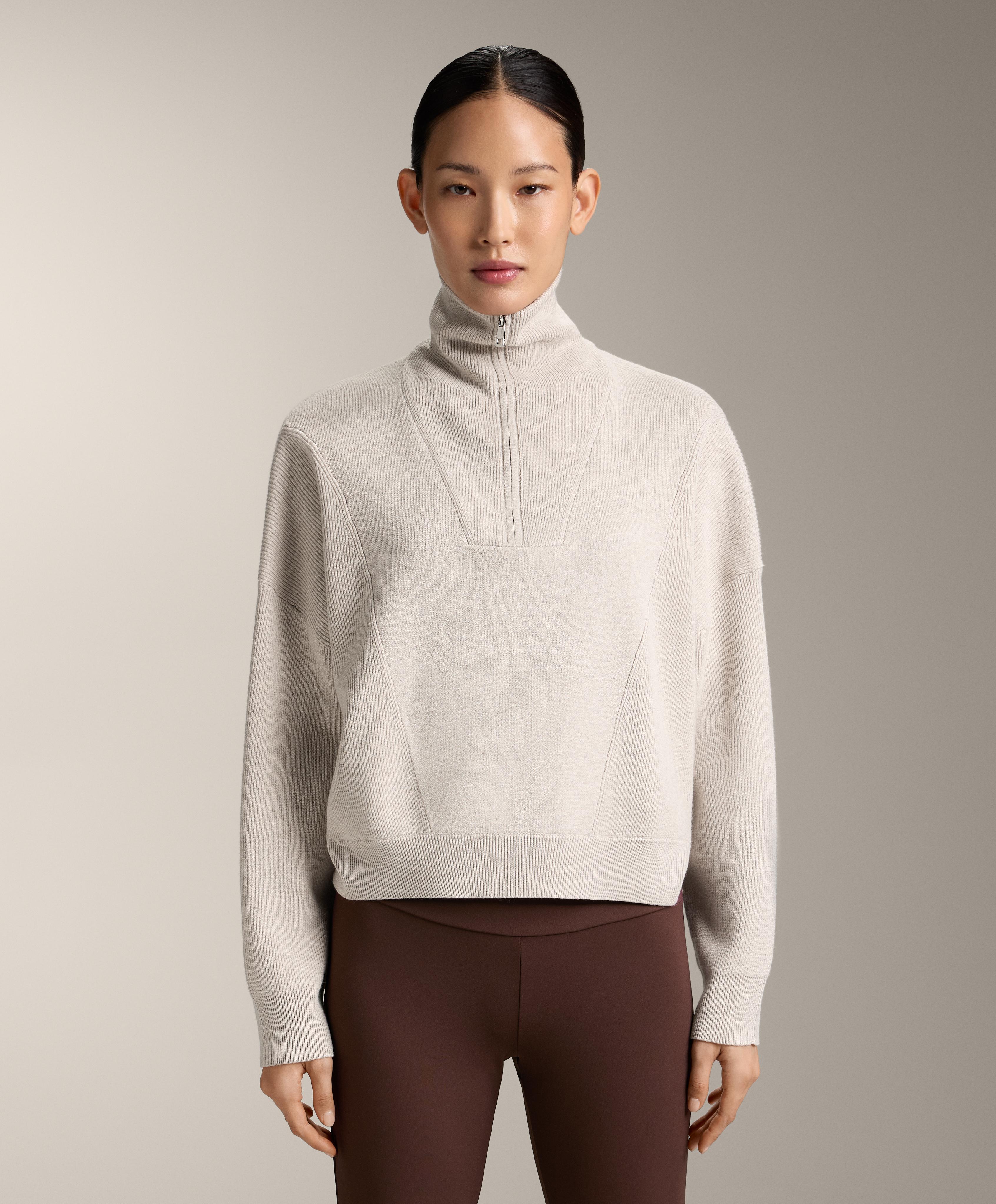 Knit jumper with raised neck and rib details Knit jumper with raised neck and rib details