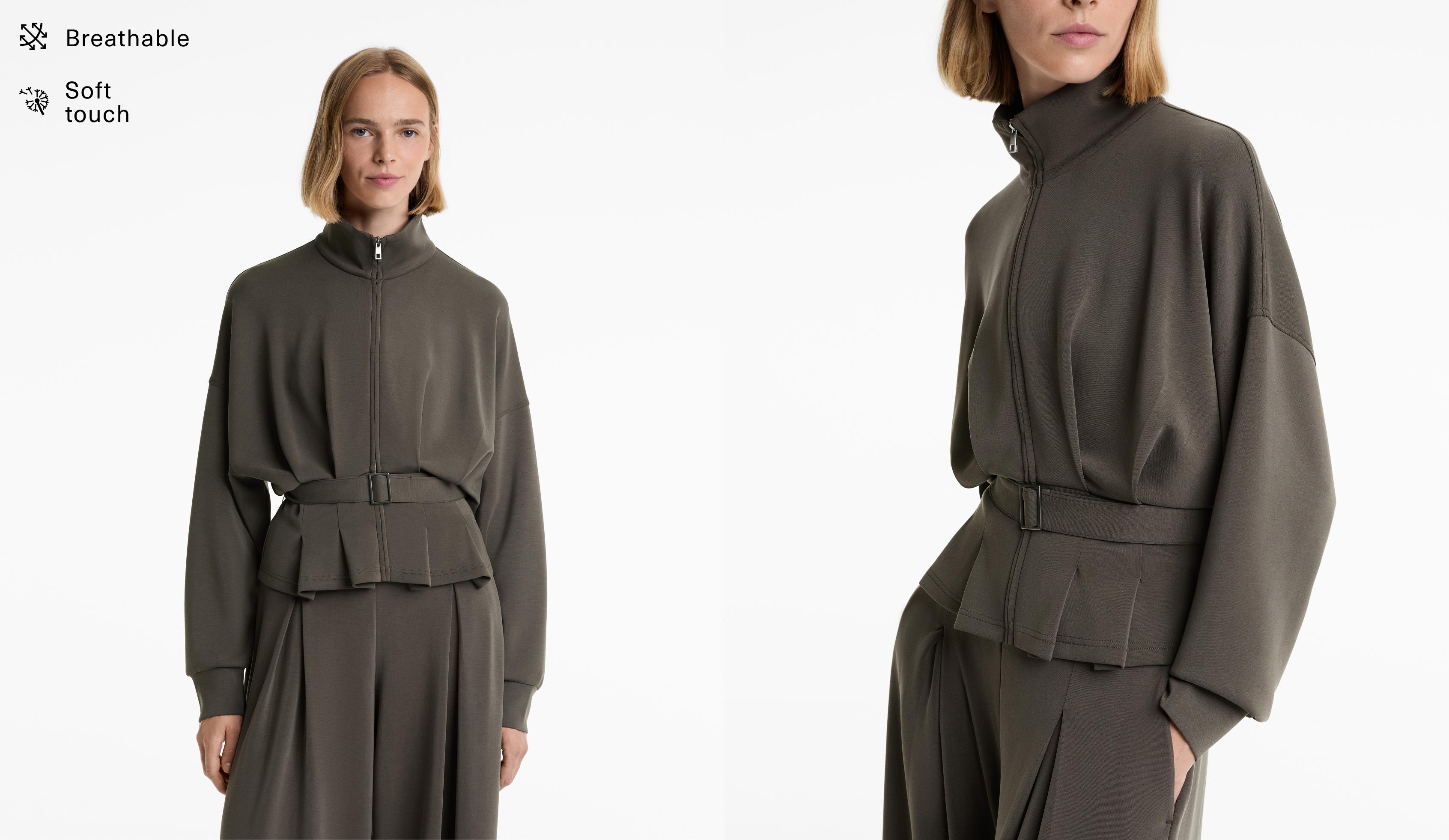 Belted jacket with soft-touch modal