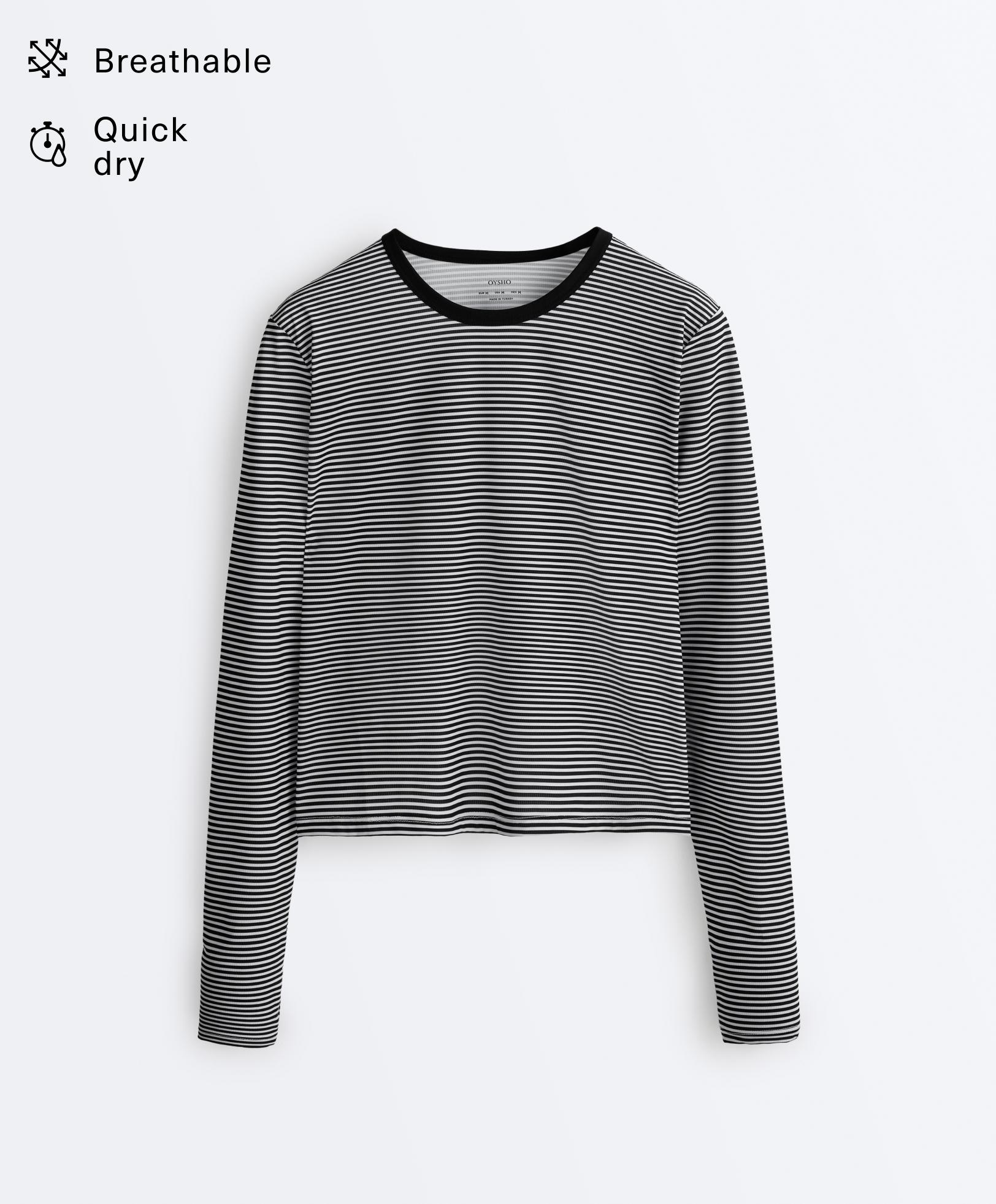 Long-sleeved striped technical T-shirt