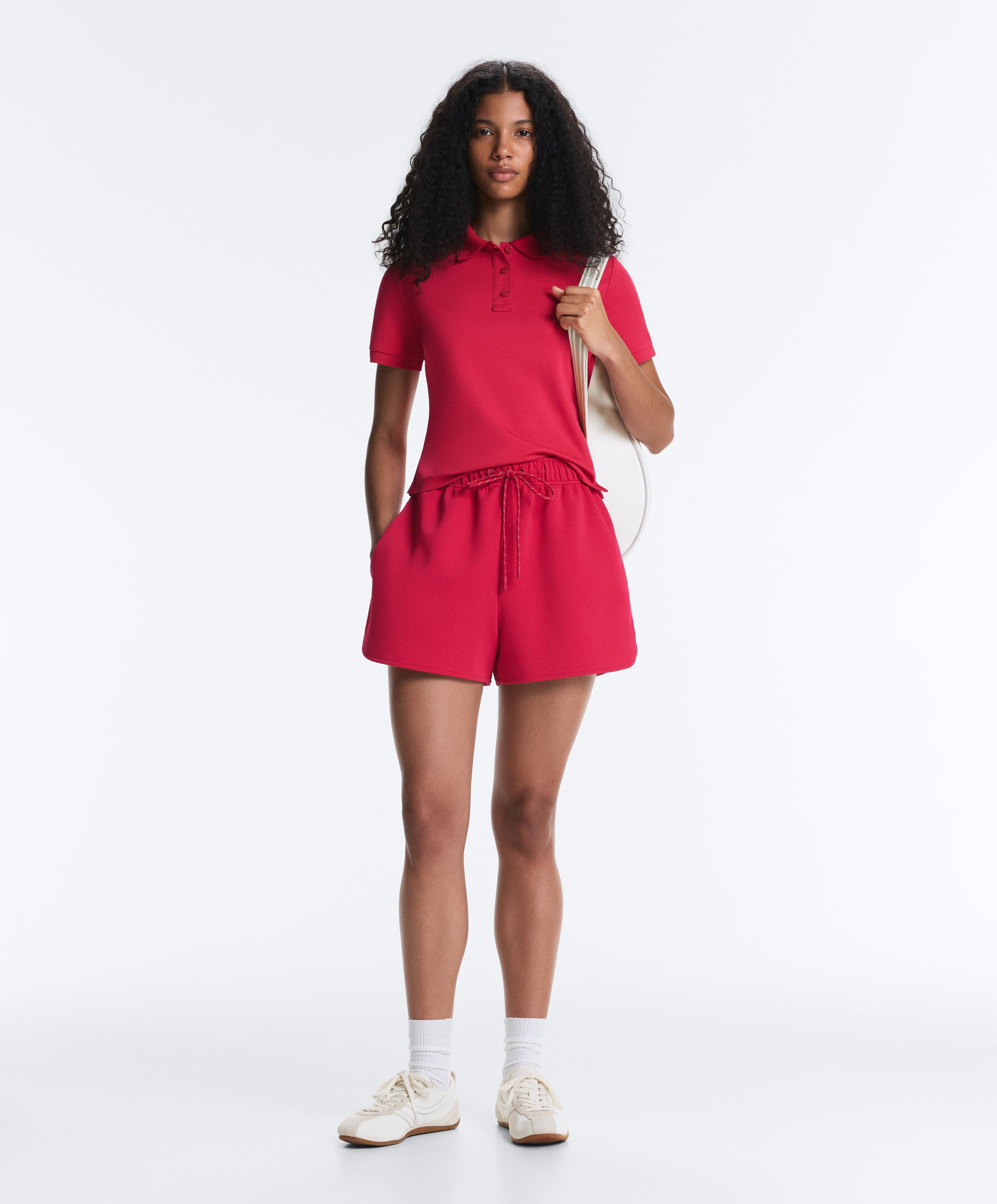 Slim-fit piqué cotton short-sleeve polo shirt — RED