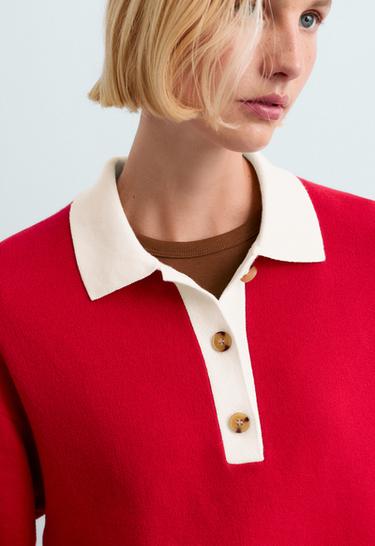 Contrast cotton-blend polo knit — STRAWBERRY 3