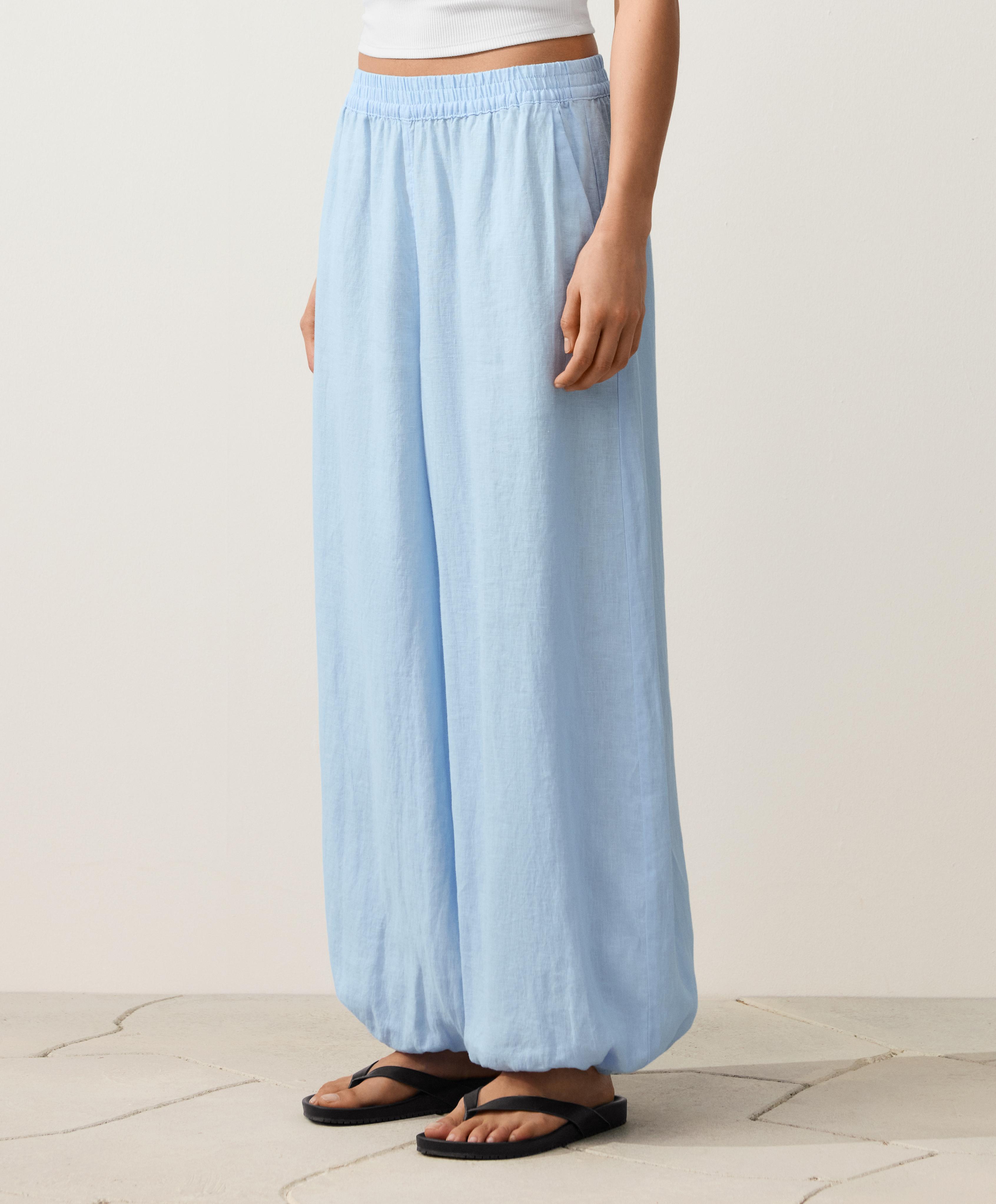 100% linen bloomer trousers — SKY BLUE