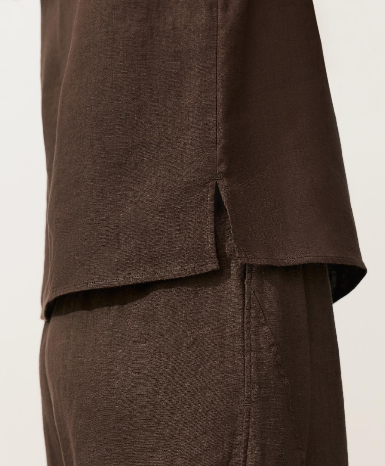 100% linen boxy top — DARK BROWN
