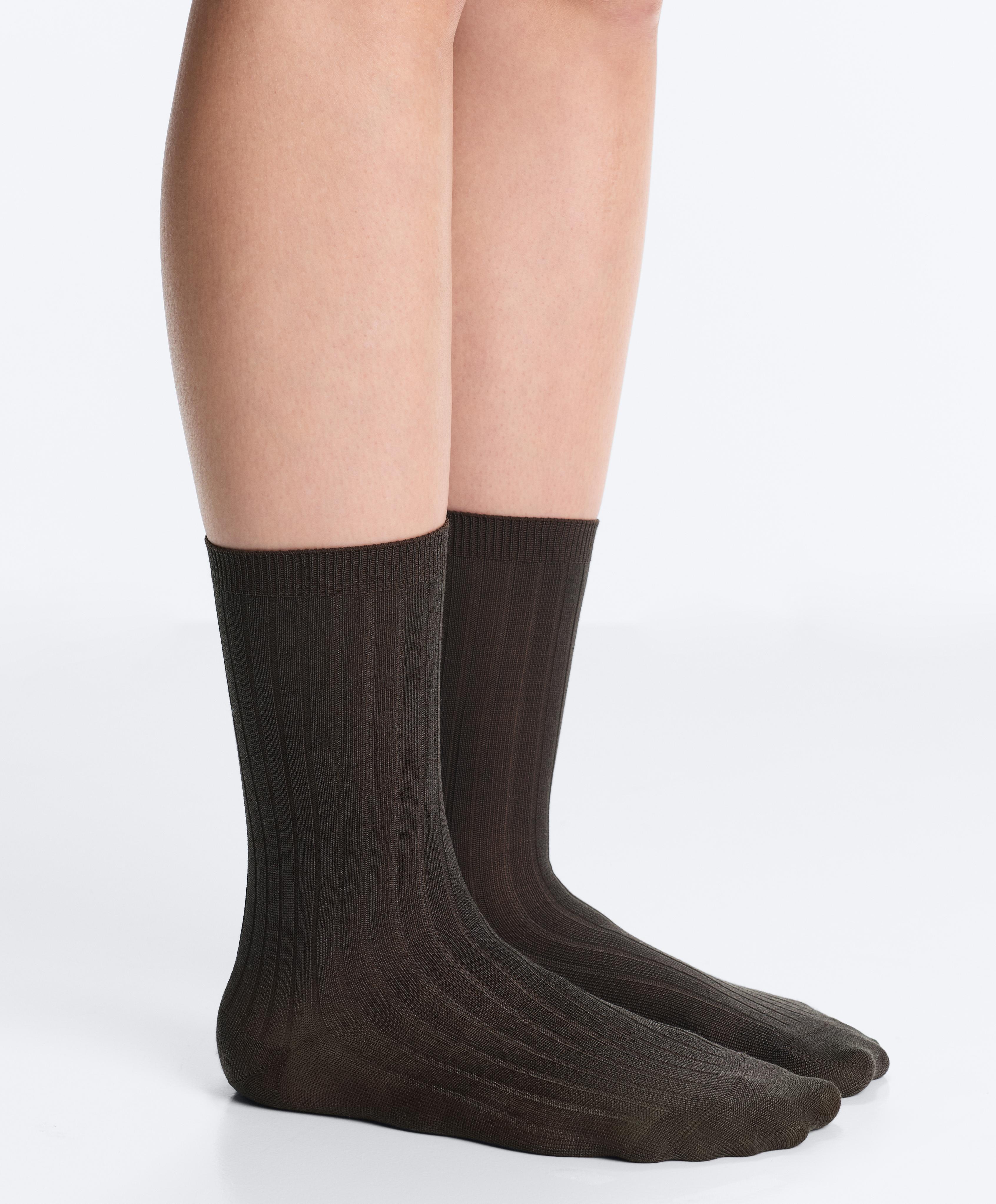 Classic Rib silk blend sock — CHOCOLATE
