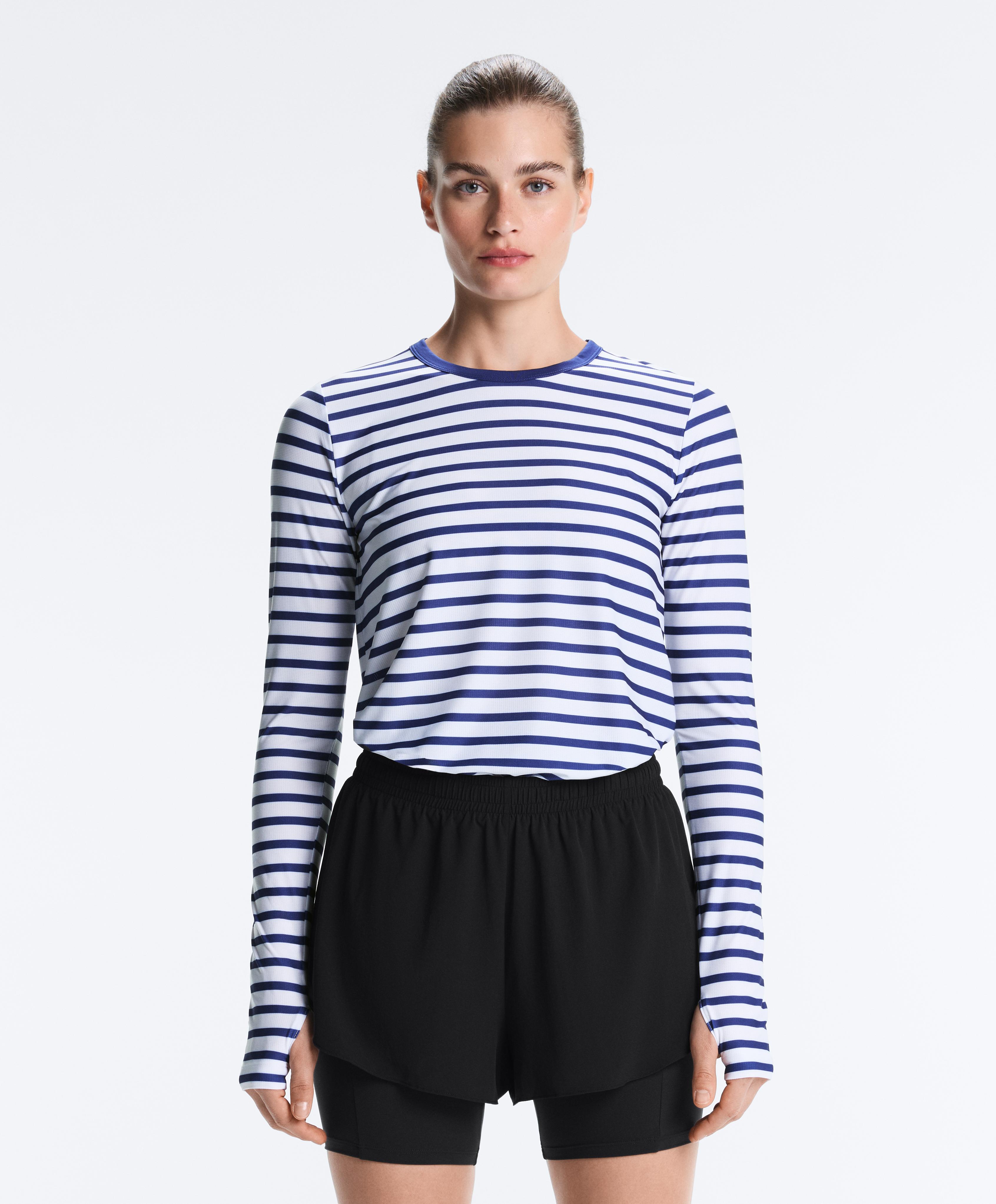 Striped long-sleeved technical T-shirt — ELECTRIC BLUE