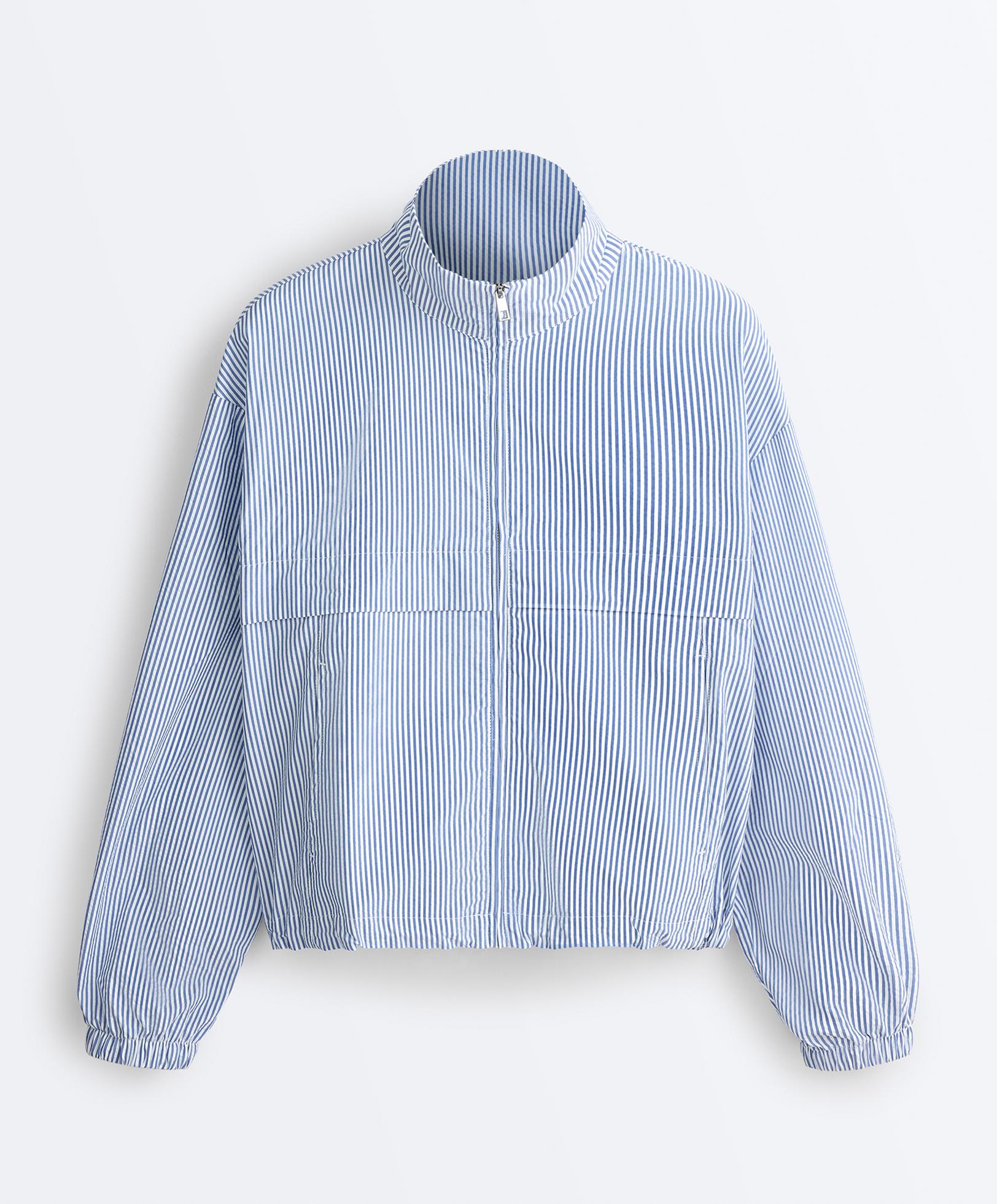 Cotton blend striped Track jacket — PALE BLUE