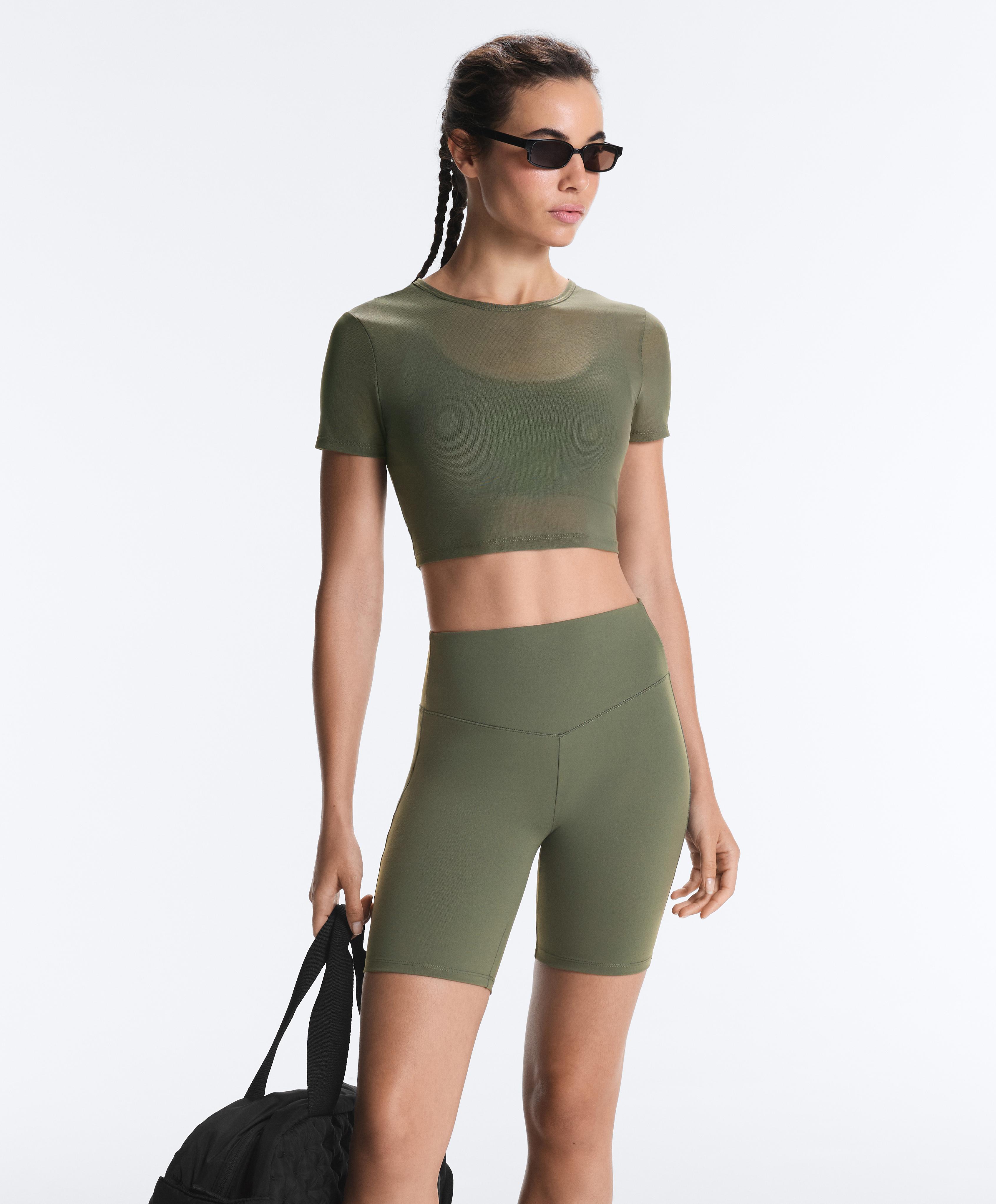 Evermove short-sleeved overlay tank top — KHAKI