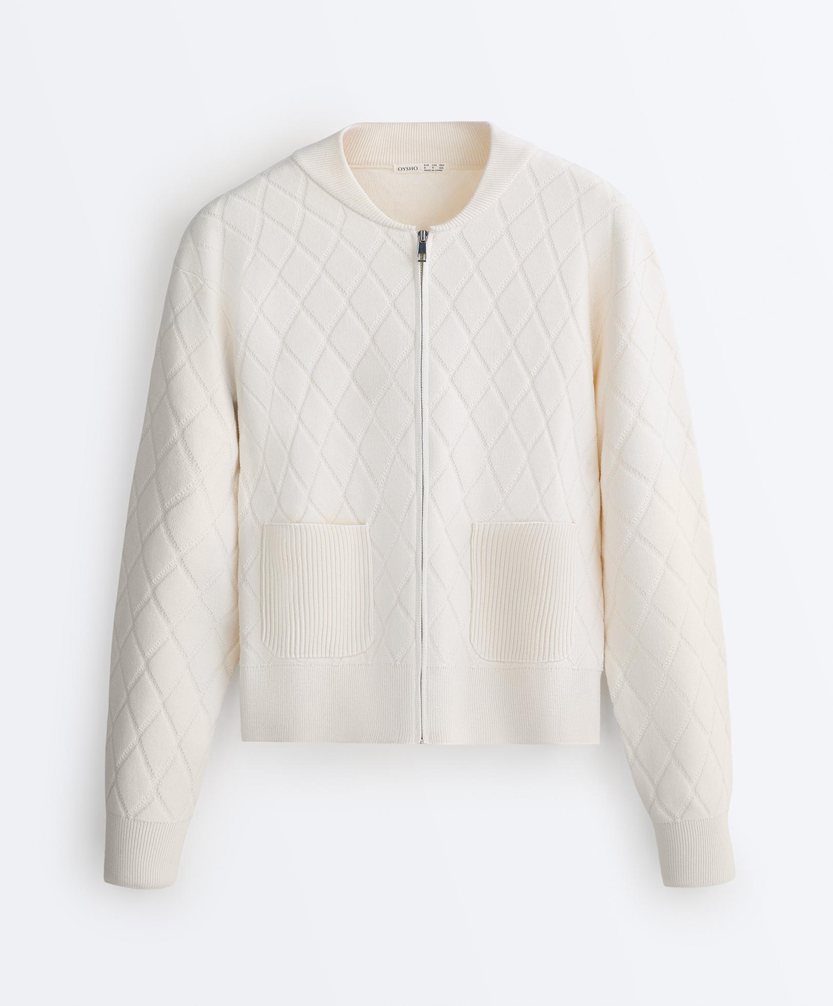 Argyle knit jacket — PALE ECRU