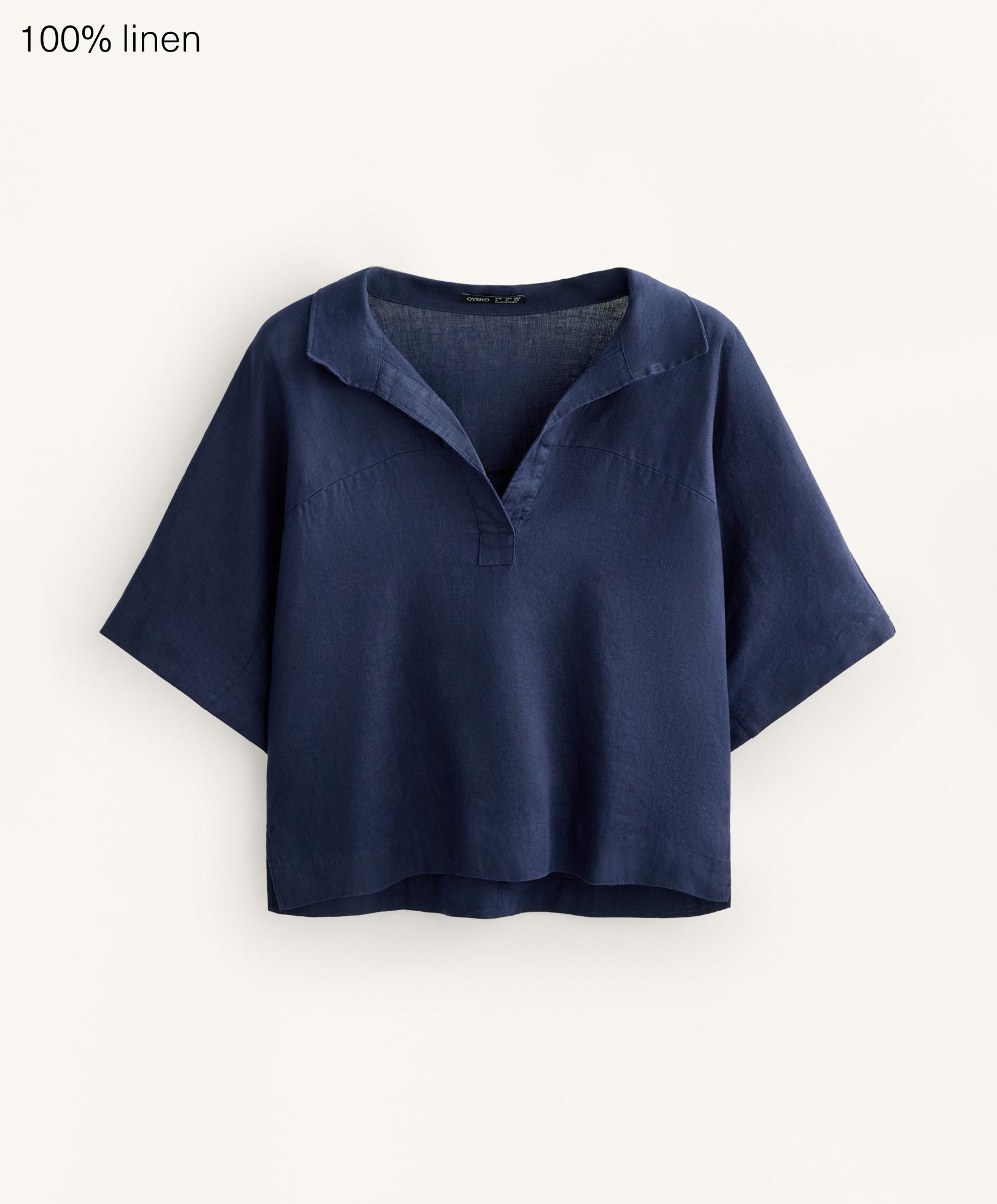 Camisa manga corta oversize 100% lino