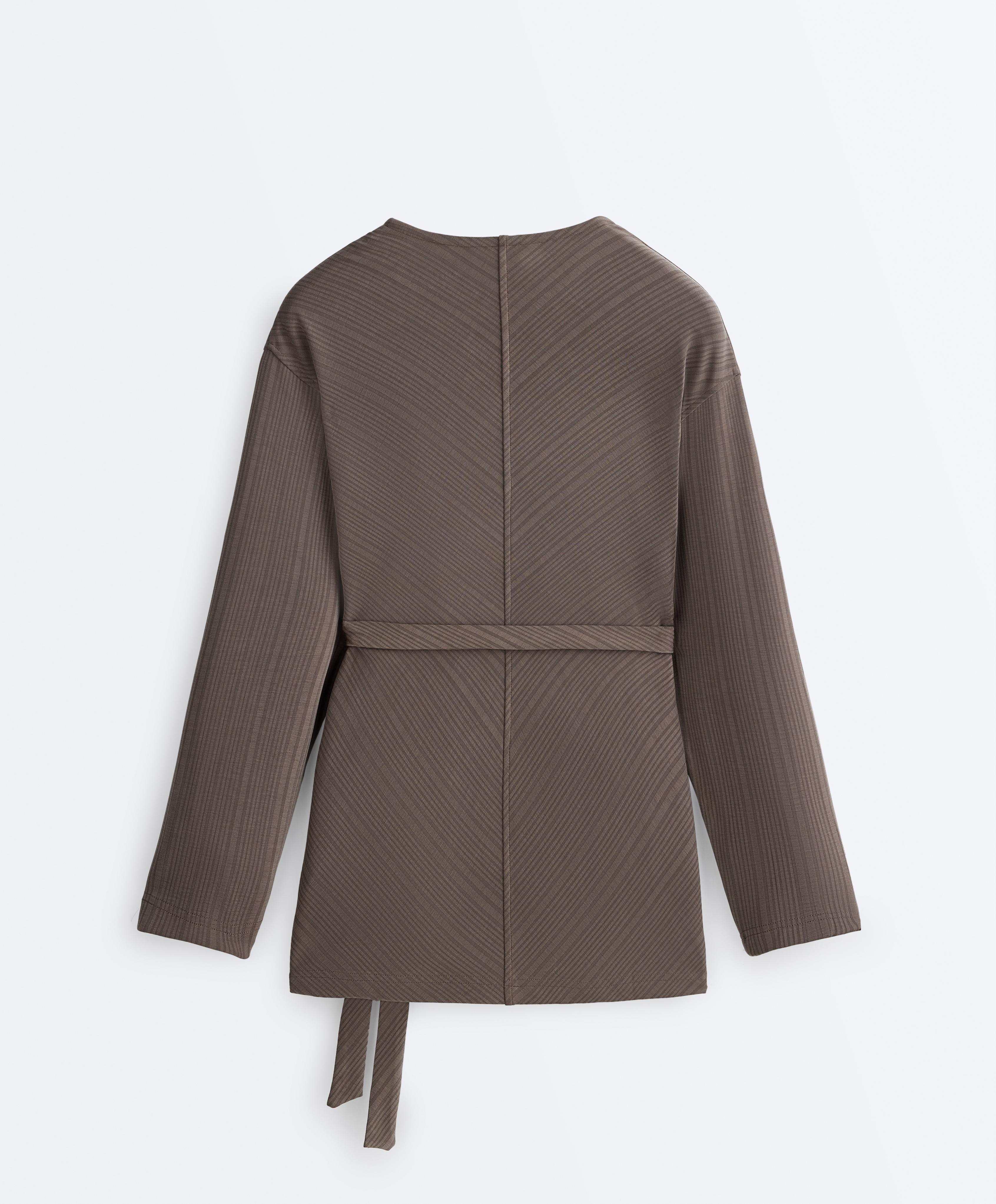 Long asymmetric stripe jacket with modal — WASHED TAUPE-MAUVE