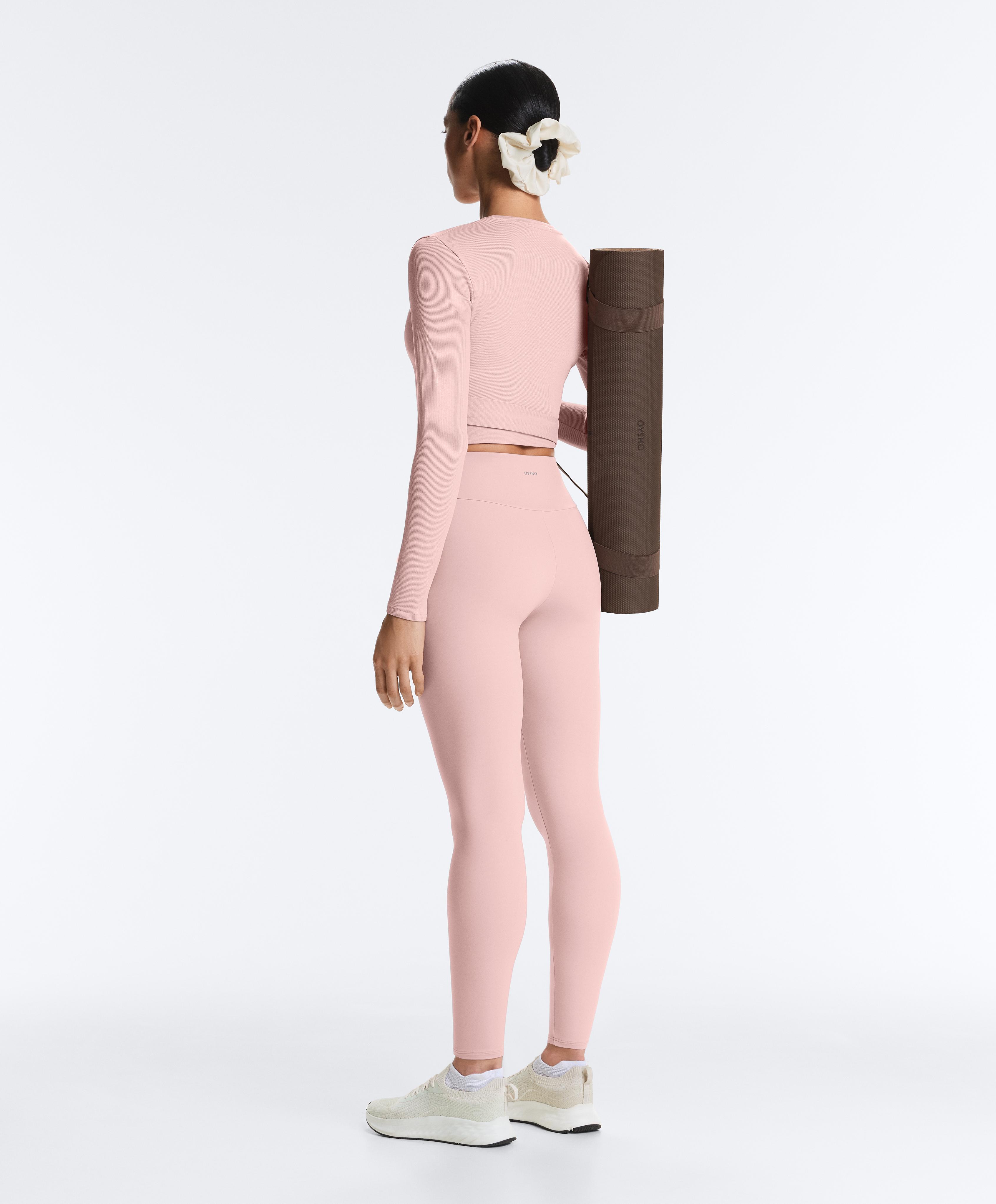 Rib cotton blend wrap T-shirt — NUDE PINK