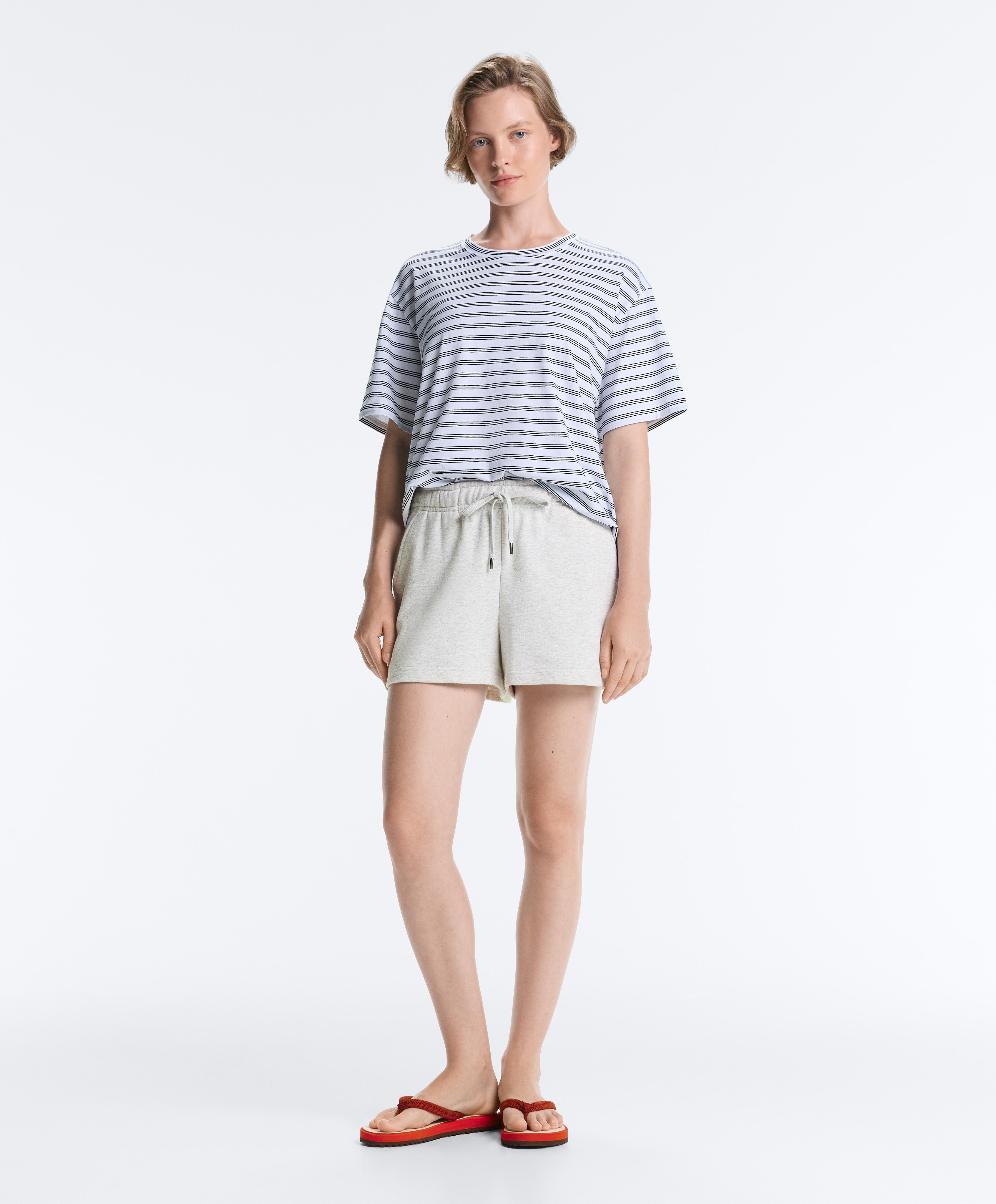 Boxy short-sleeved striped cotton-blend T-shirt — BLACK