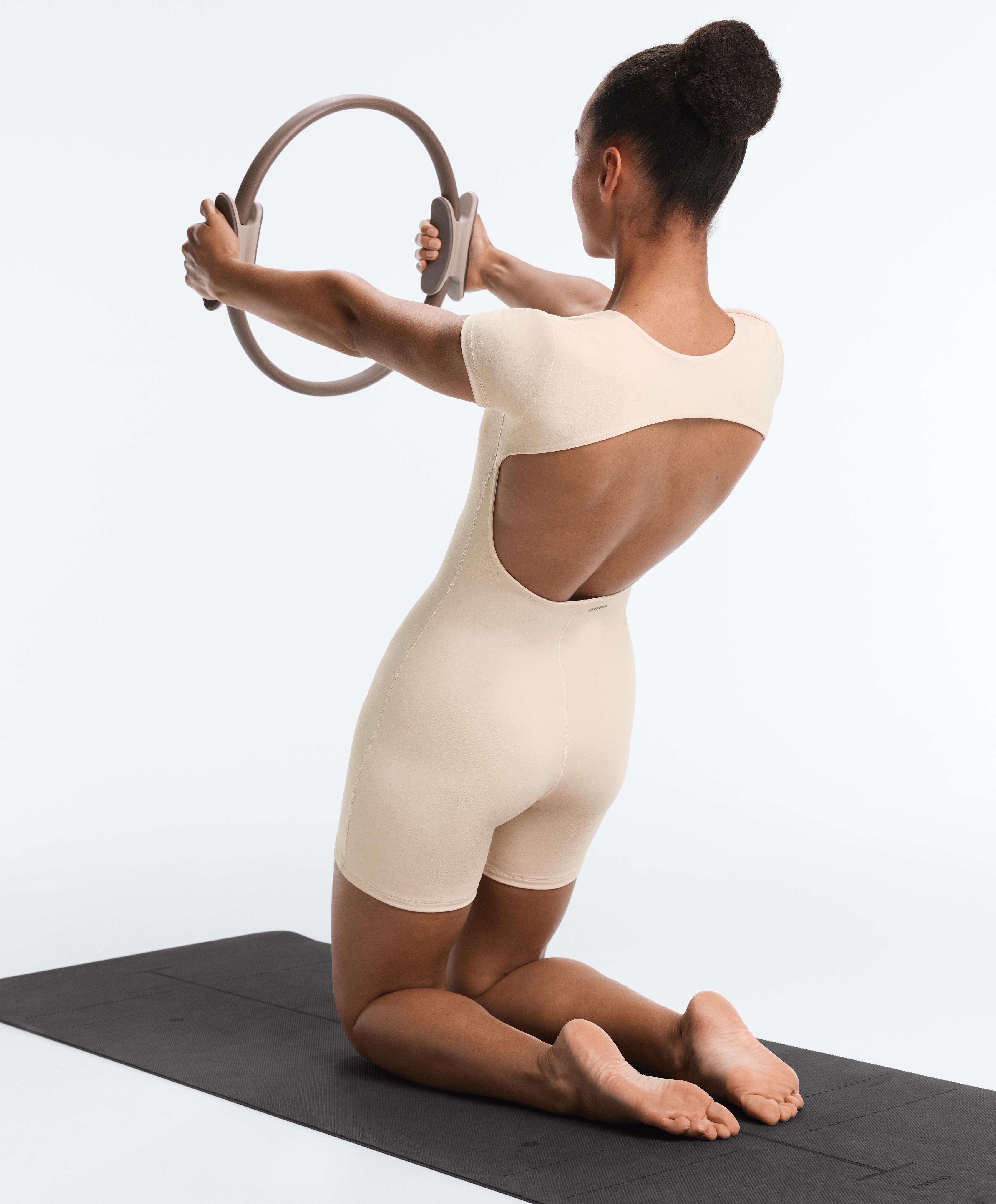 Evermove square neck short jumpsuit — PALE MINK
