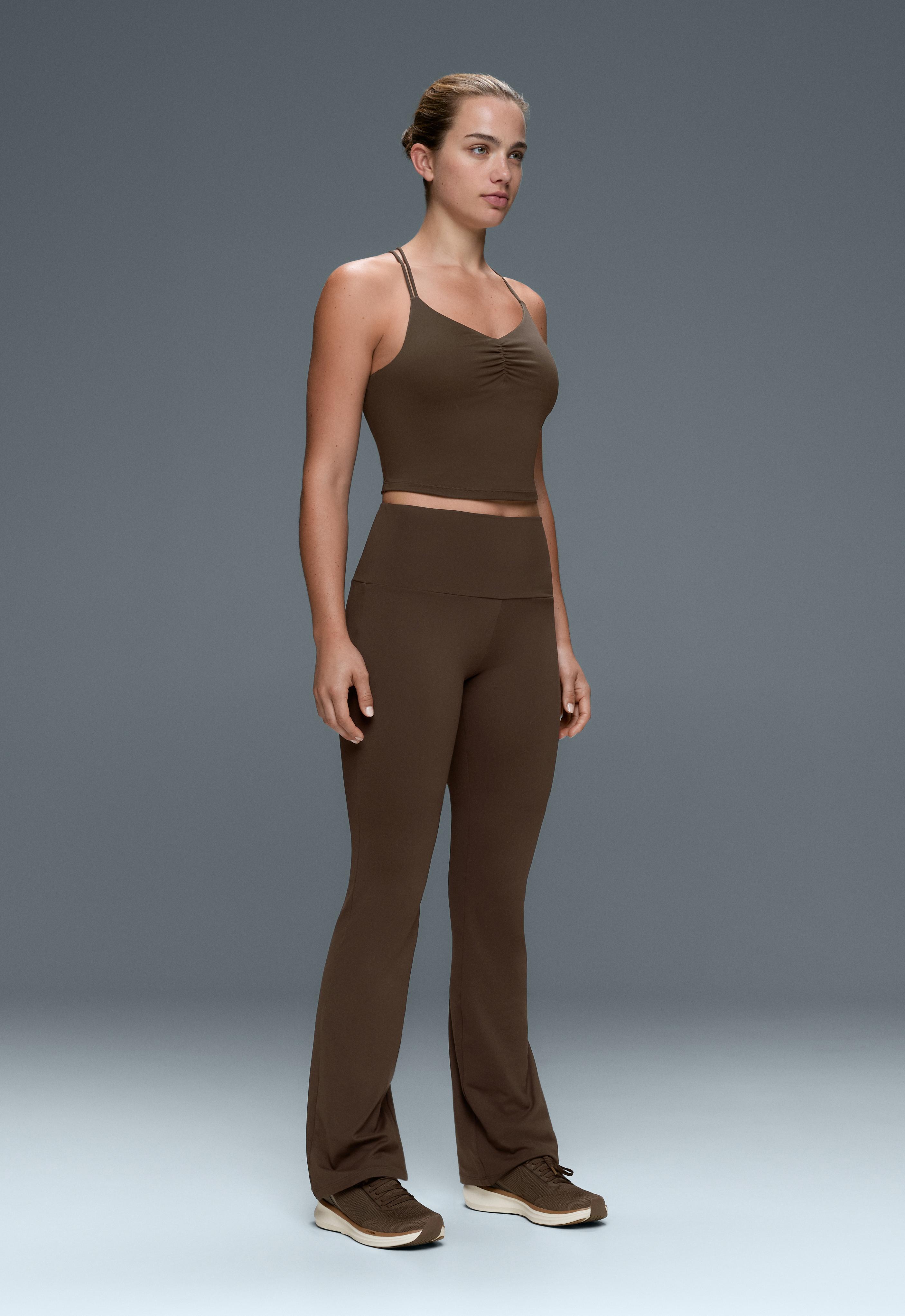 High-rise Comfortlux flare trousers — DARK BROWN