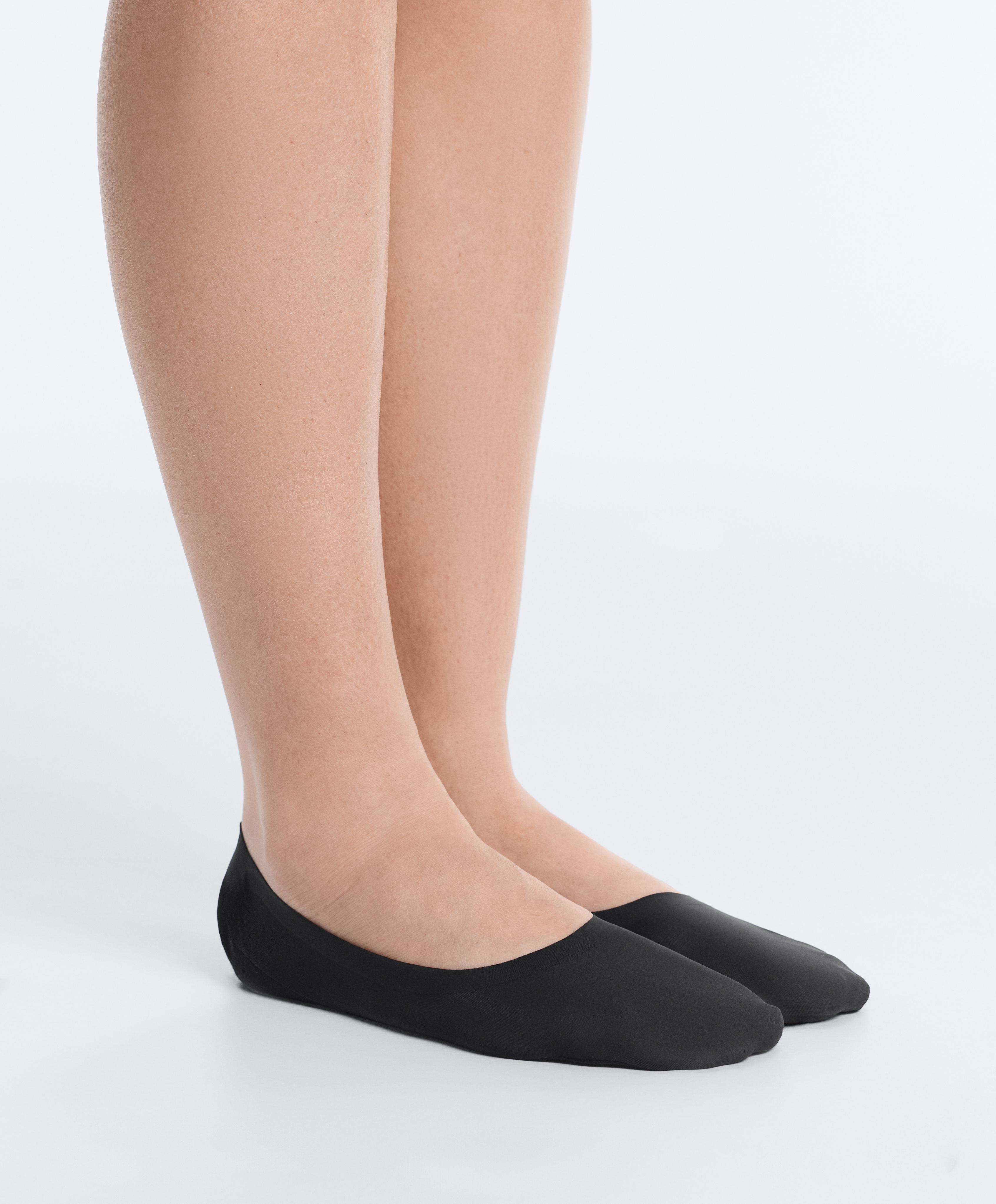 2 pairs of medium-cut invisible microfibre socks — BEIGE