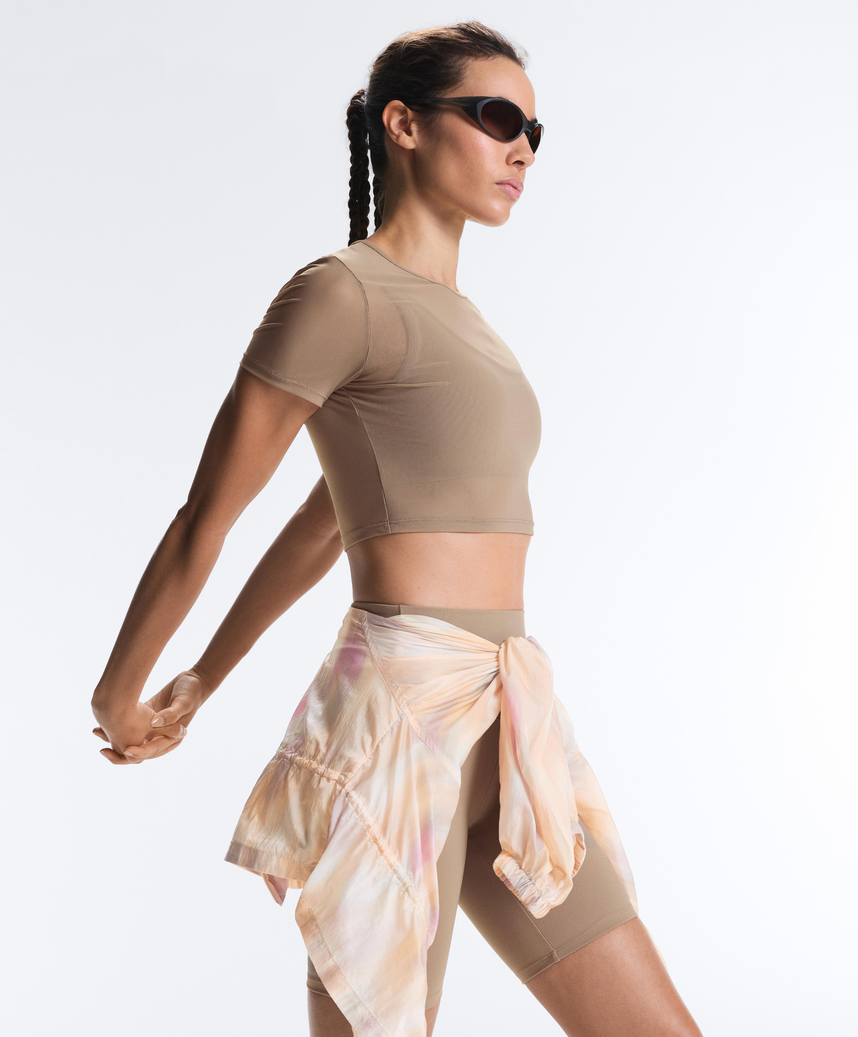 Evermove short-sleeved overlay tank top — PINK-BEIGE