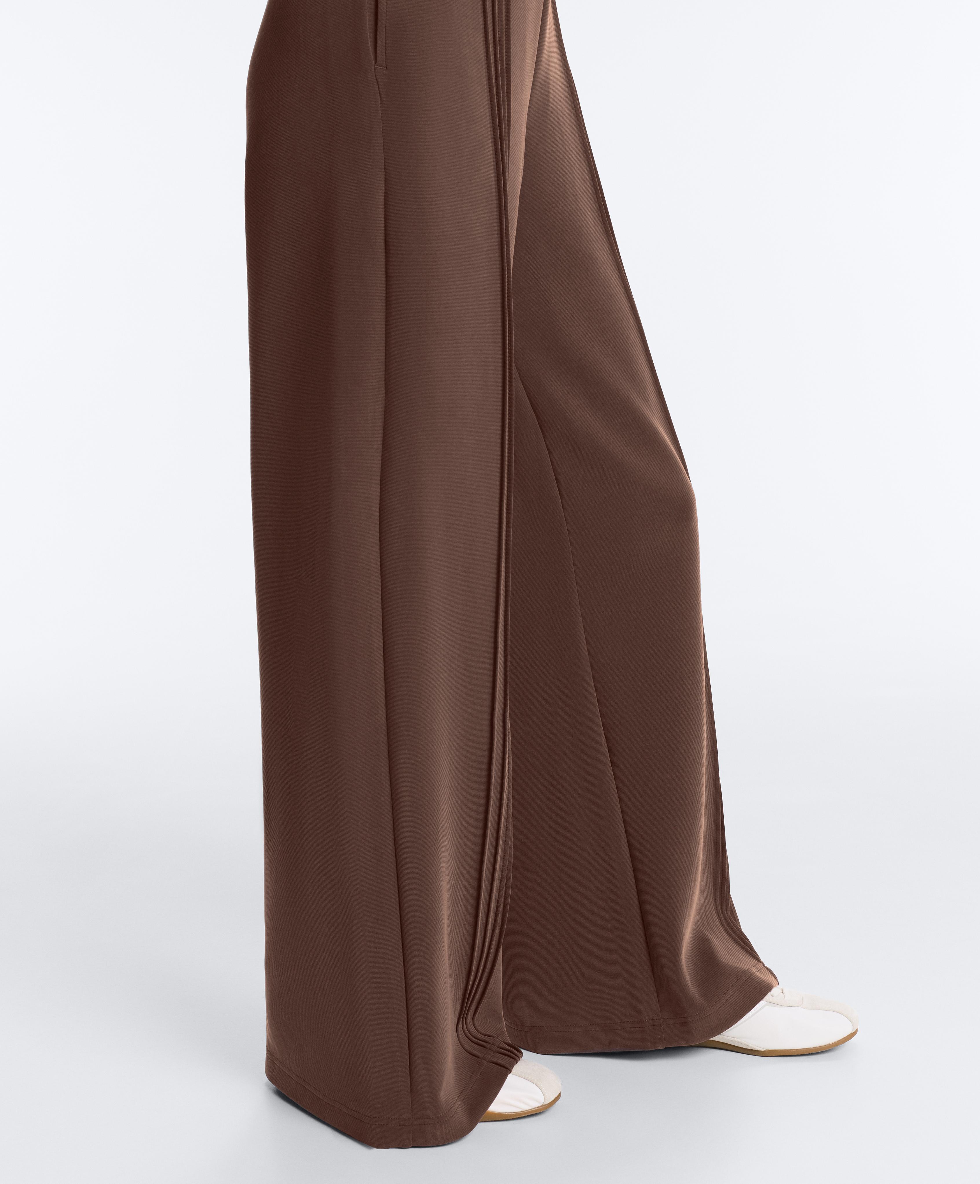 Straight-leg trousers with soft-touch modal and piping — MID-BROWN