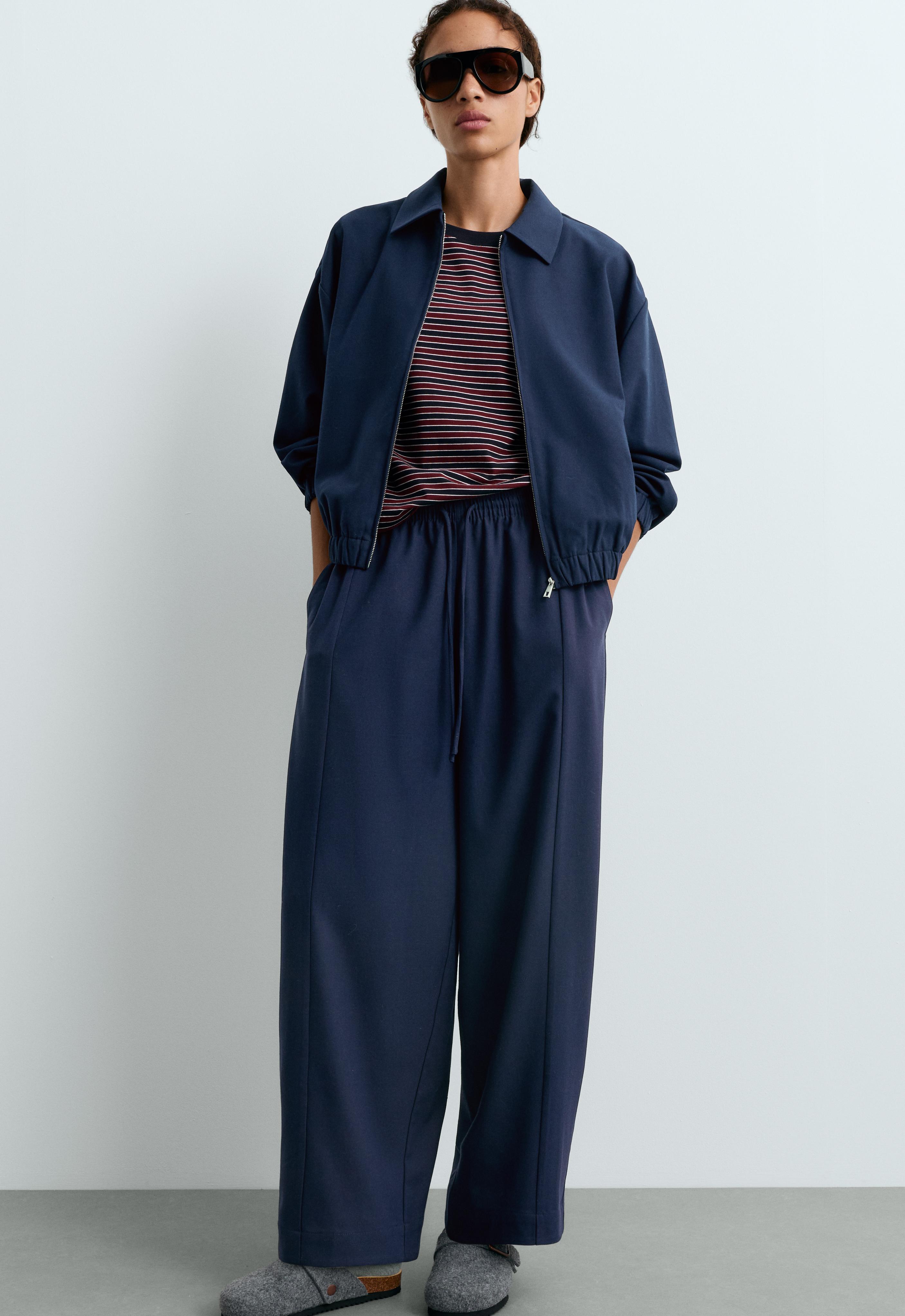 Cropped lapel collar jacket with wool — NAVY BLUE