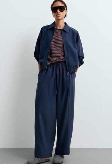 Cropped lapel collar jacket with wool — NAVY BLUE 5