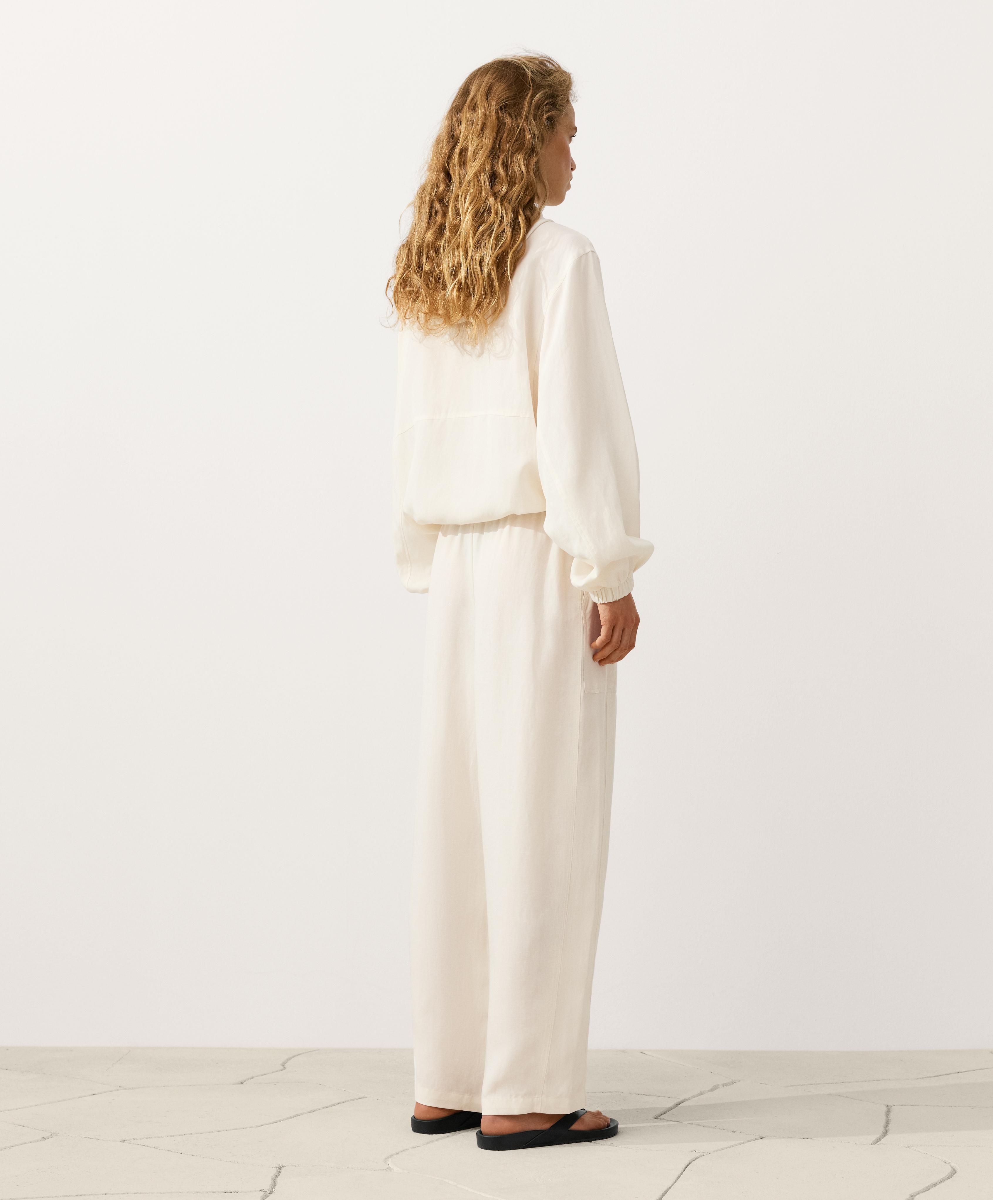 Lyocell blend and 24% linen straight trousers — PALE ECRU