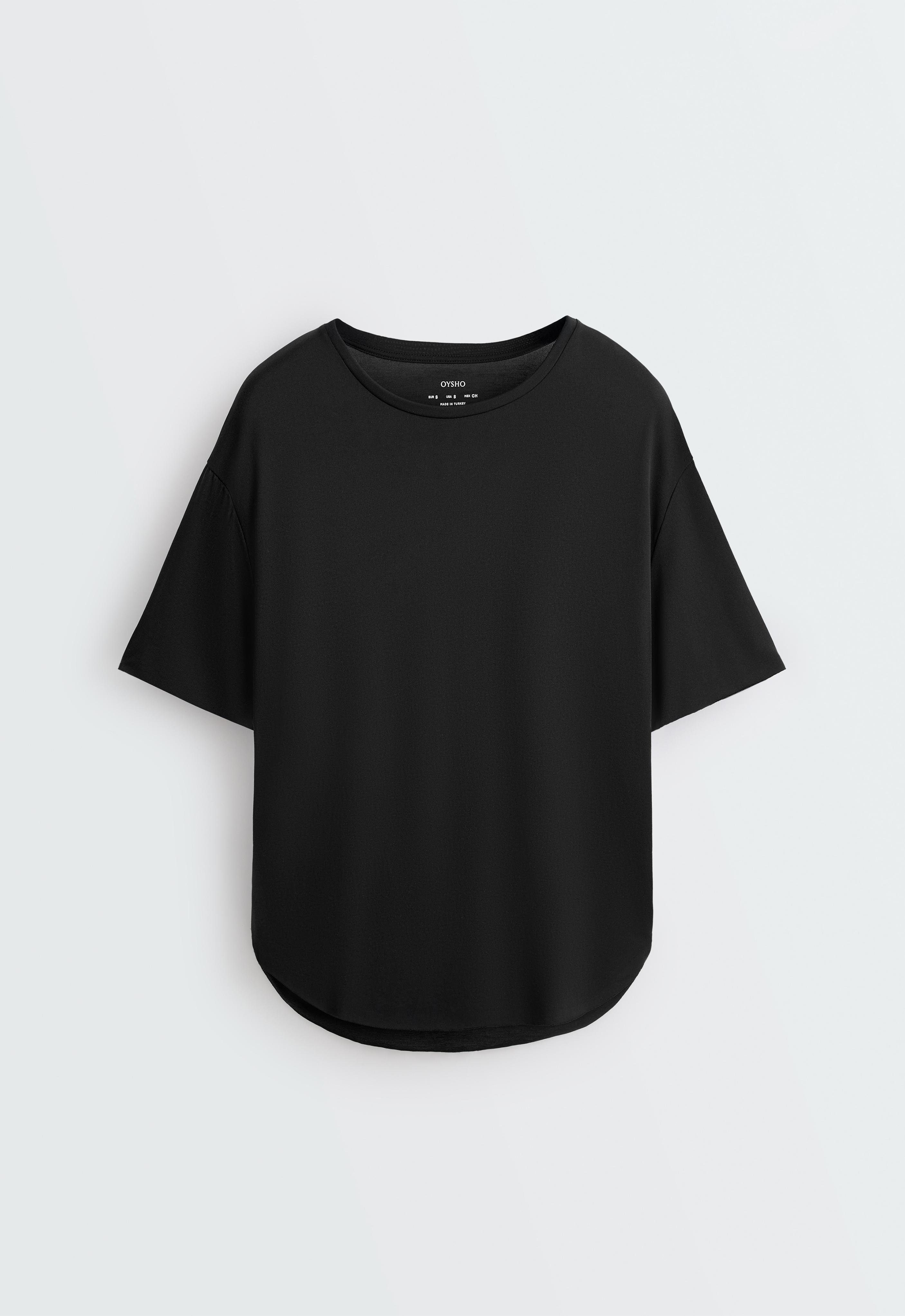 Modal blend short-sleeved T-shirt with rounded back hem — BLACK