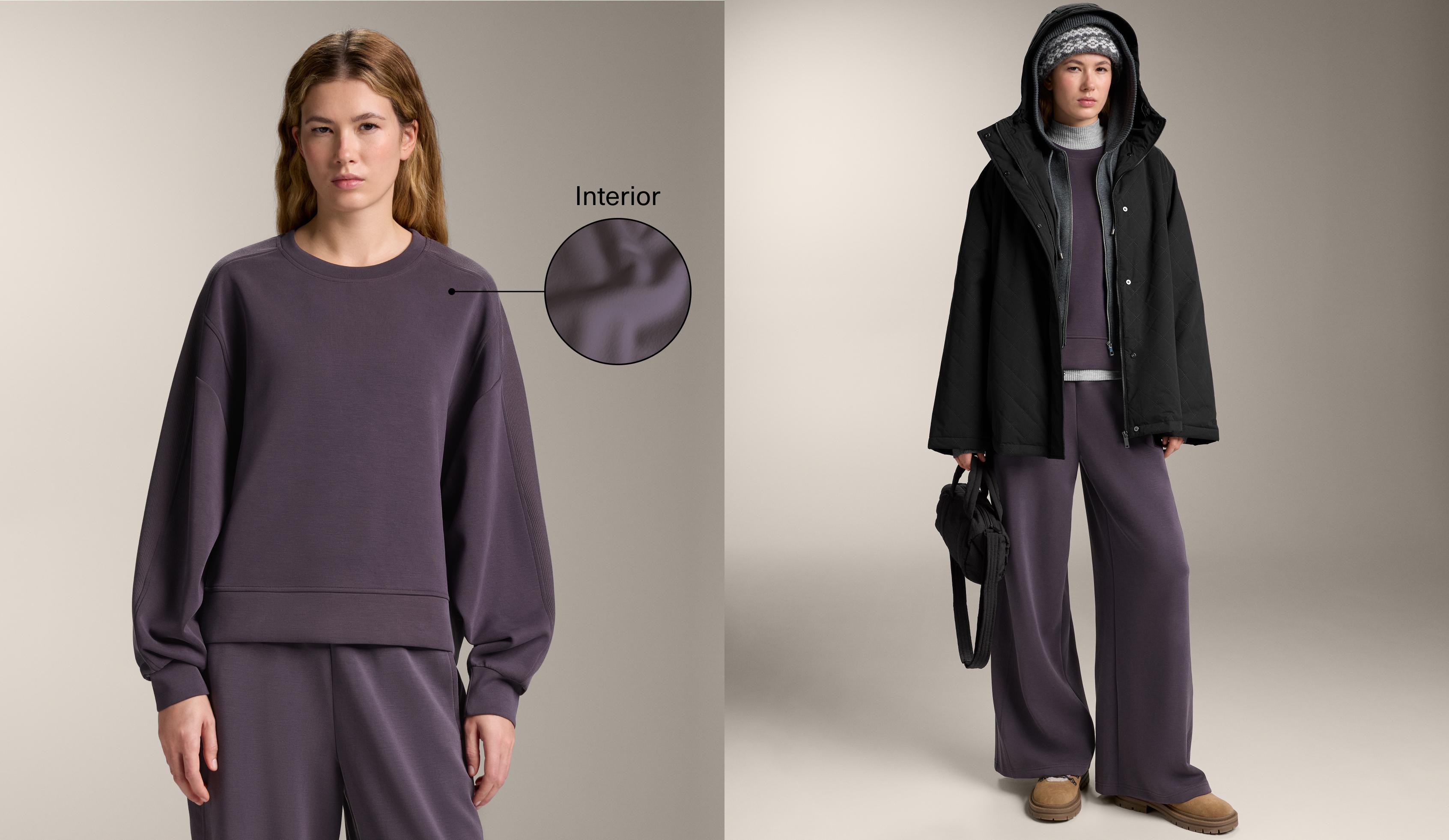 Brushed sweatshirt with rib detail and modal Brushed sweatshirt with rib detail and modal