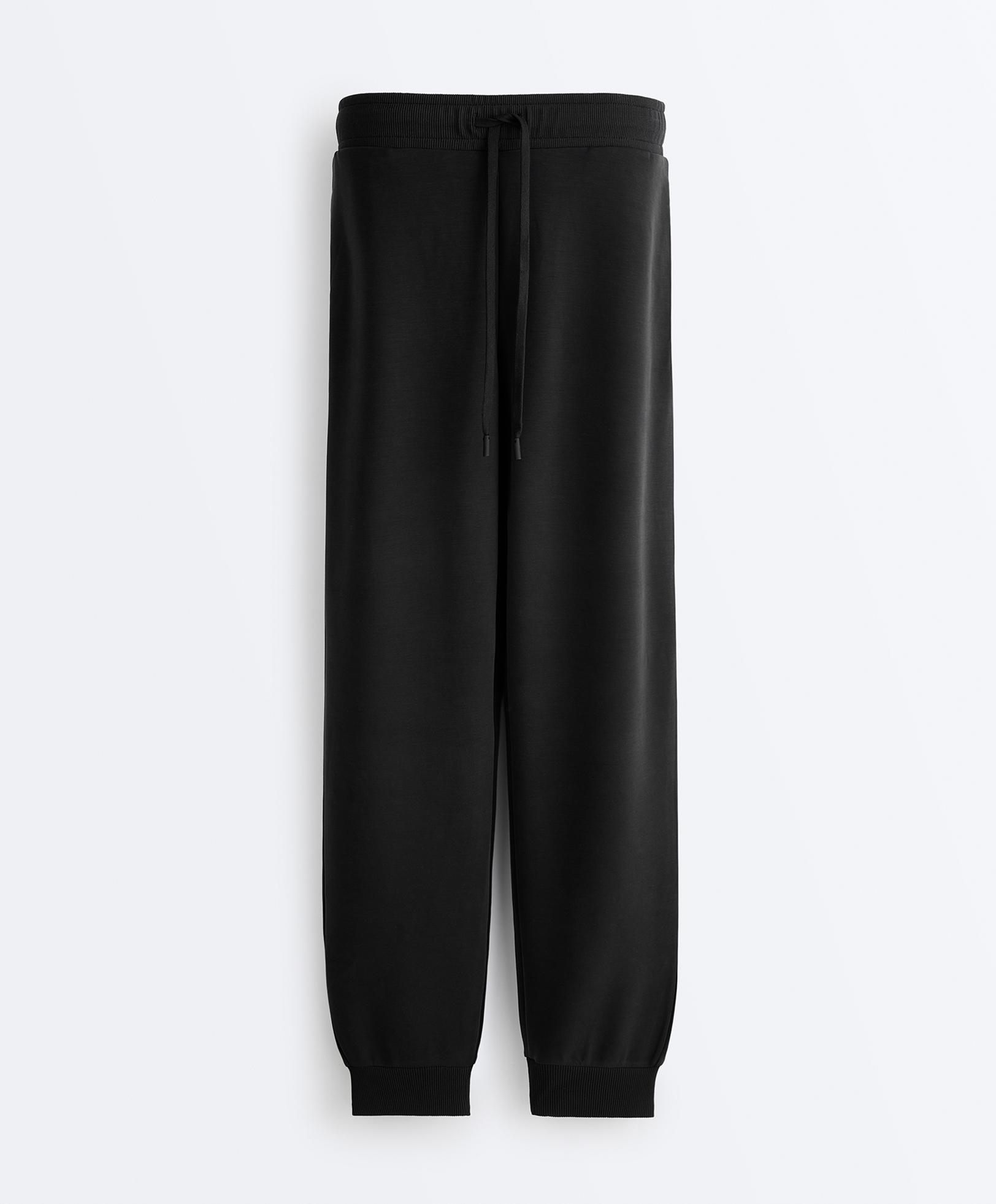 Slim-fit rib modal soft-touch joggers — BLACK