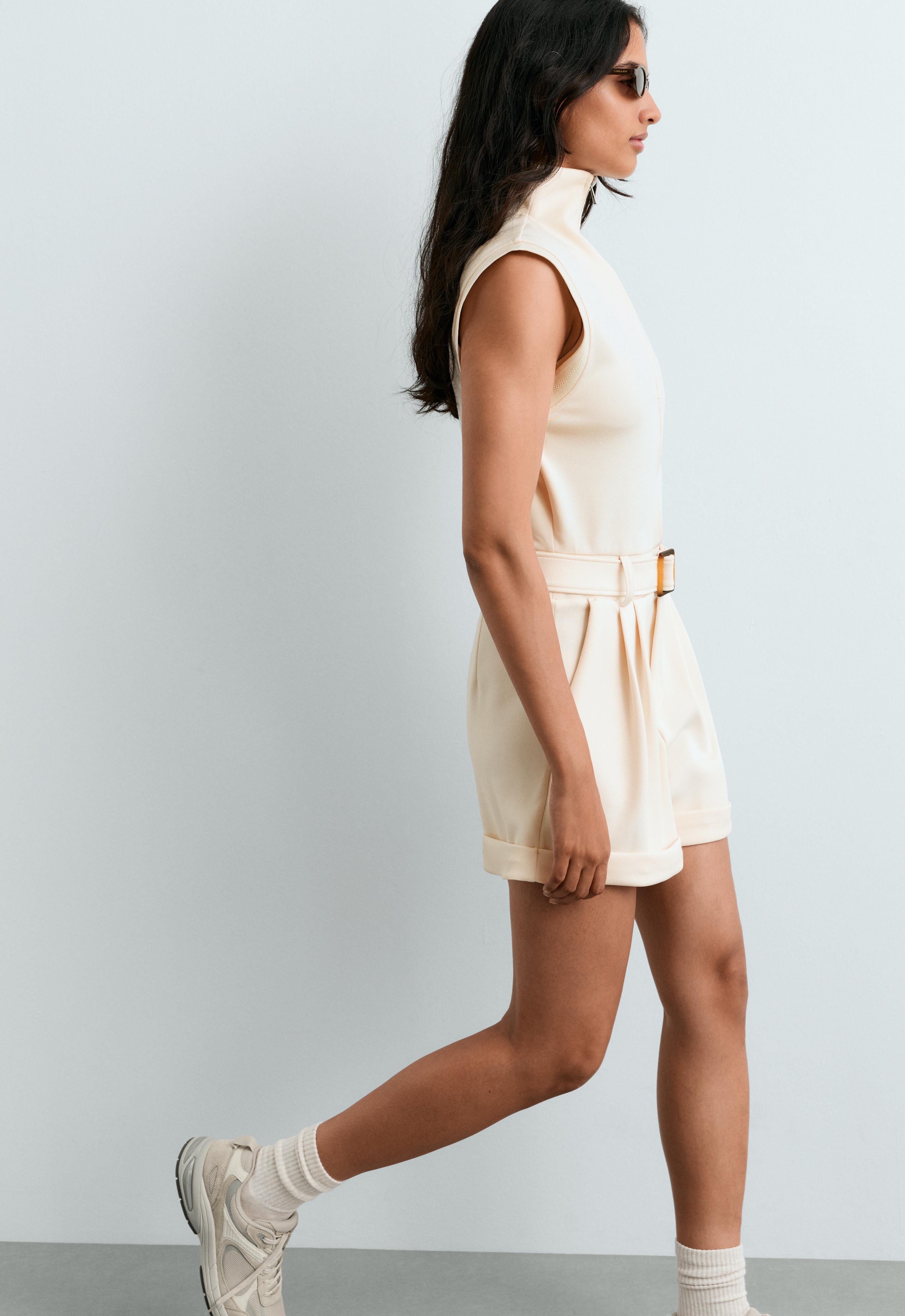 Cotton piqué short jumpsuit — PALE ECRU