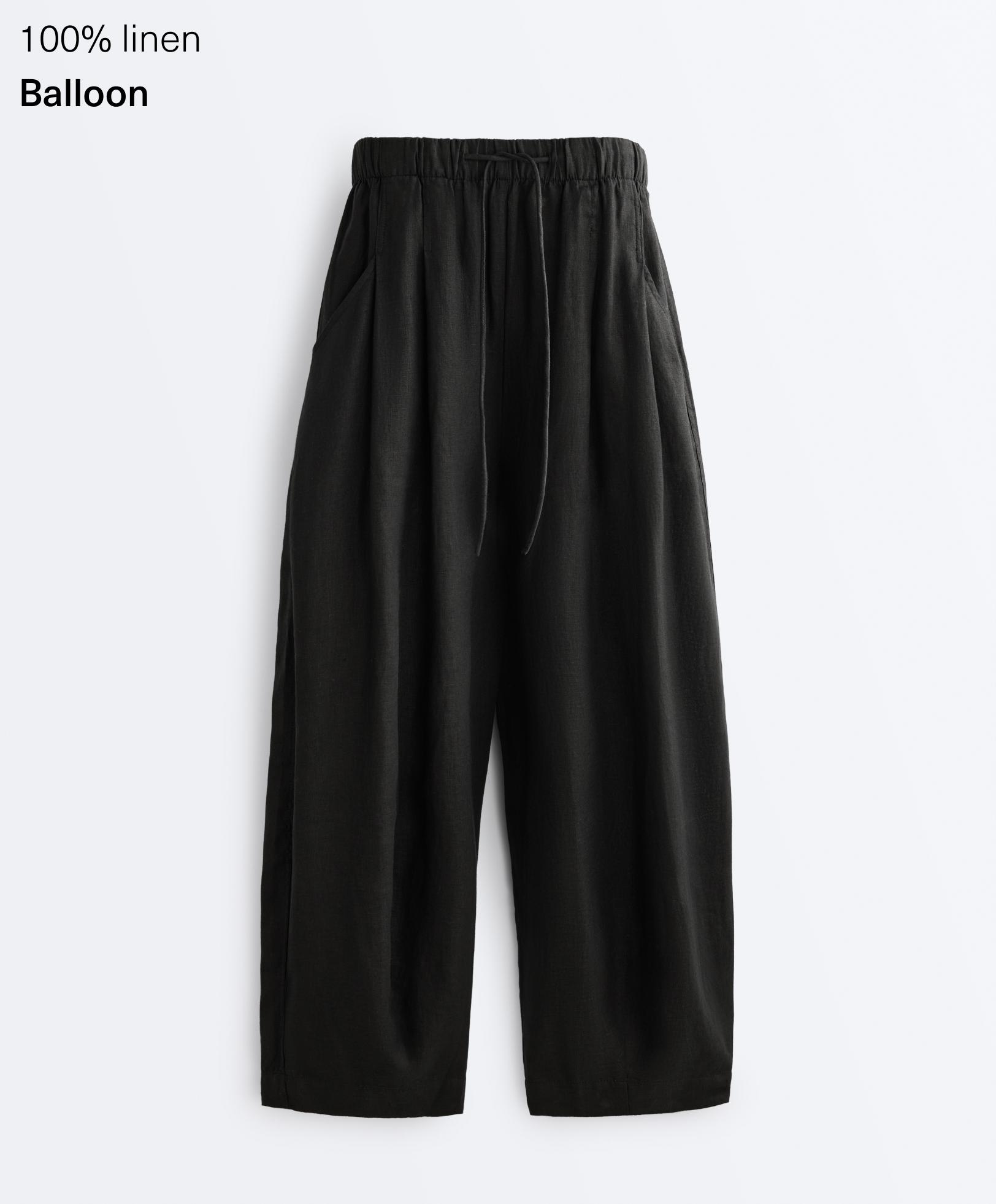 100% linen balloon trousers — BLACK