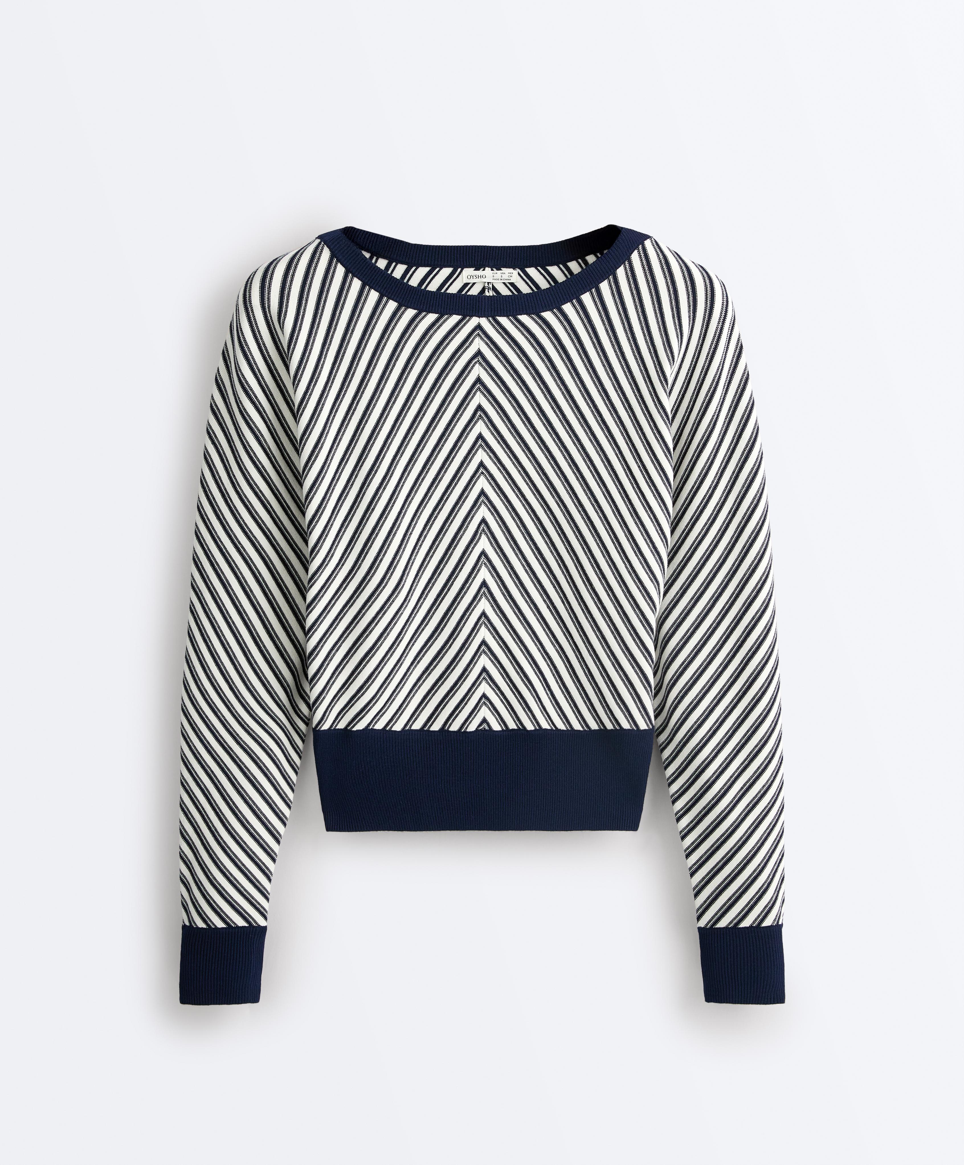Diagonal stripe knit jumper — NAVY BLUE