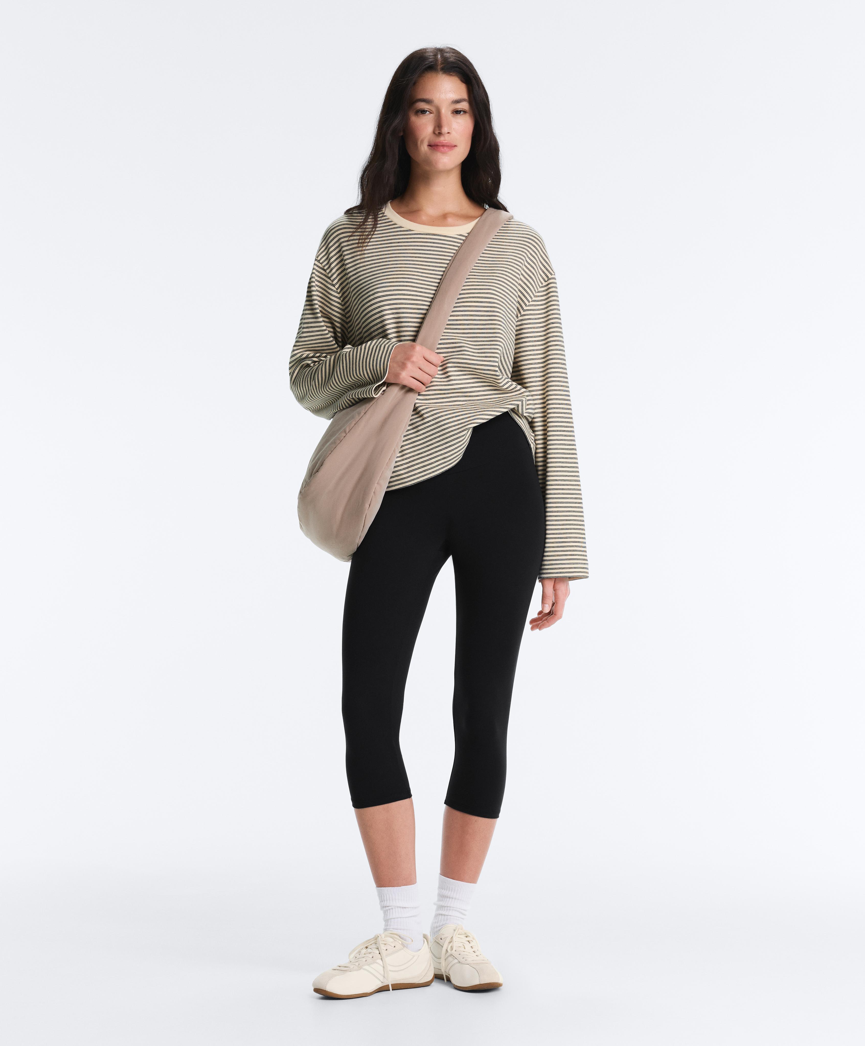 Striped cotton blend long sleeve relaxed T-shirt — WHITE 