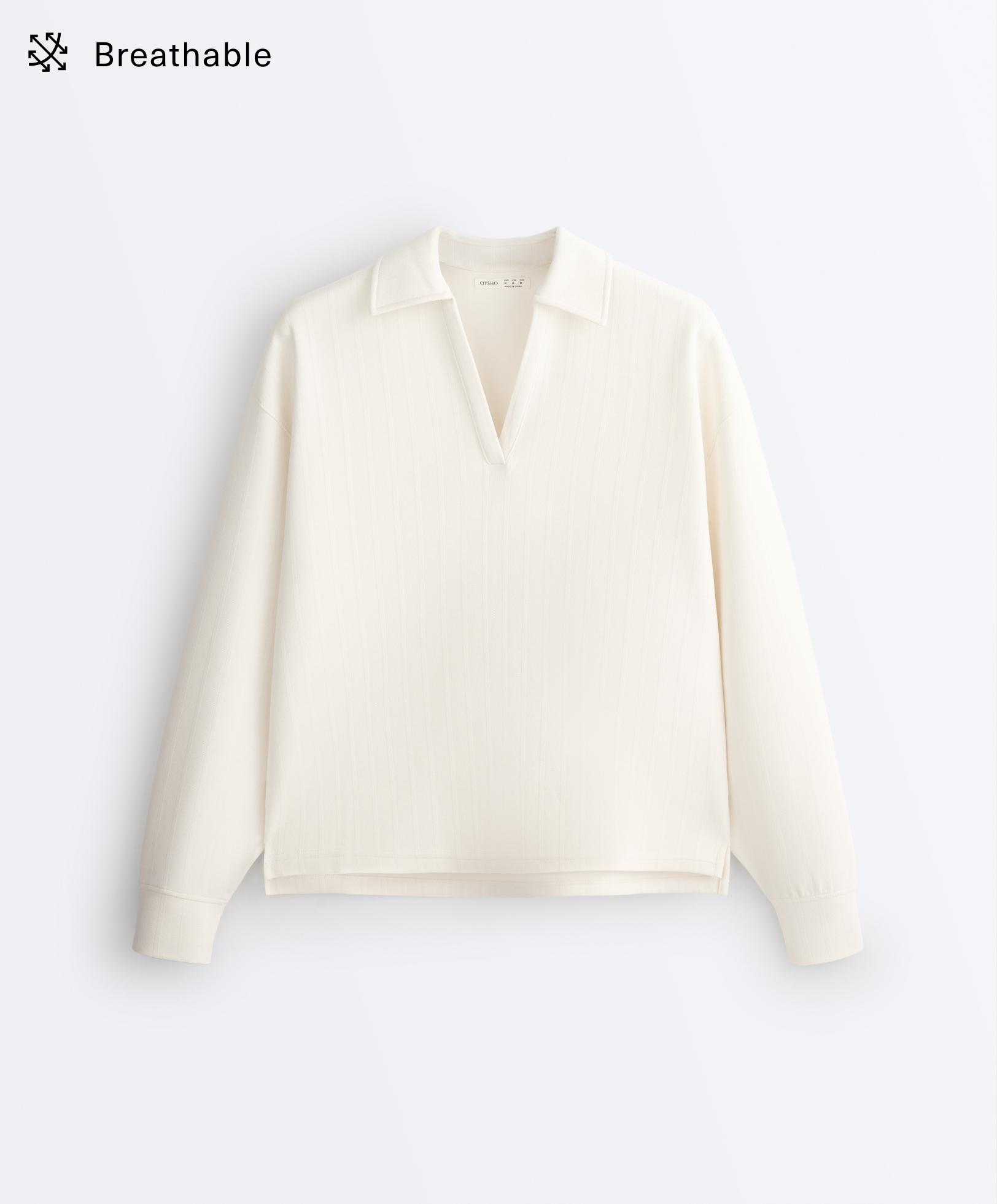 Striped cotton piqué polo shirt — PALE ECRU