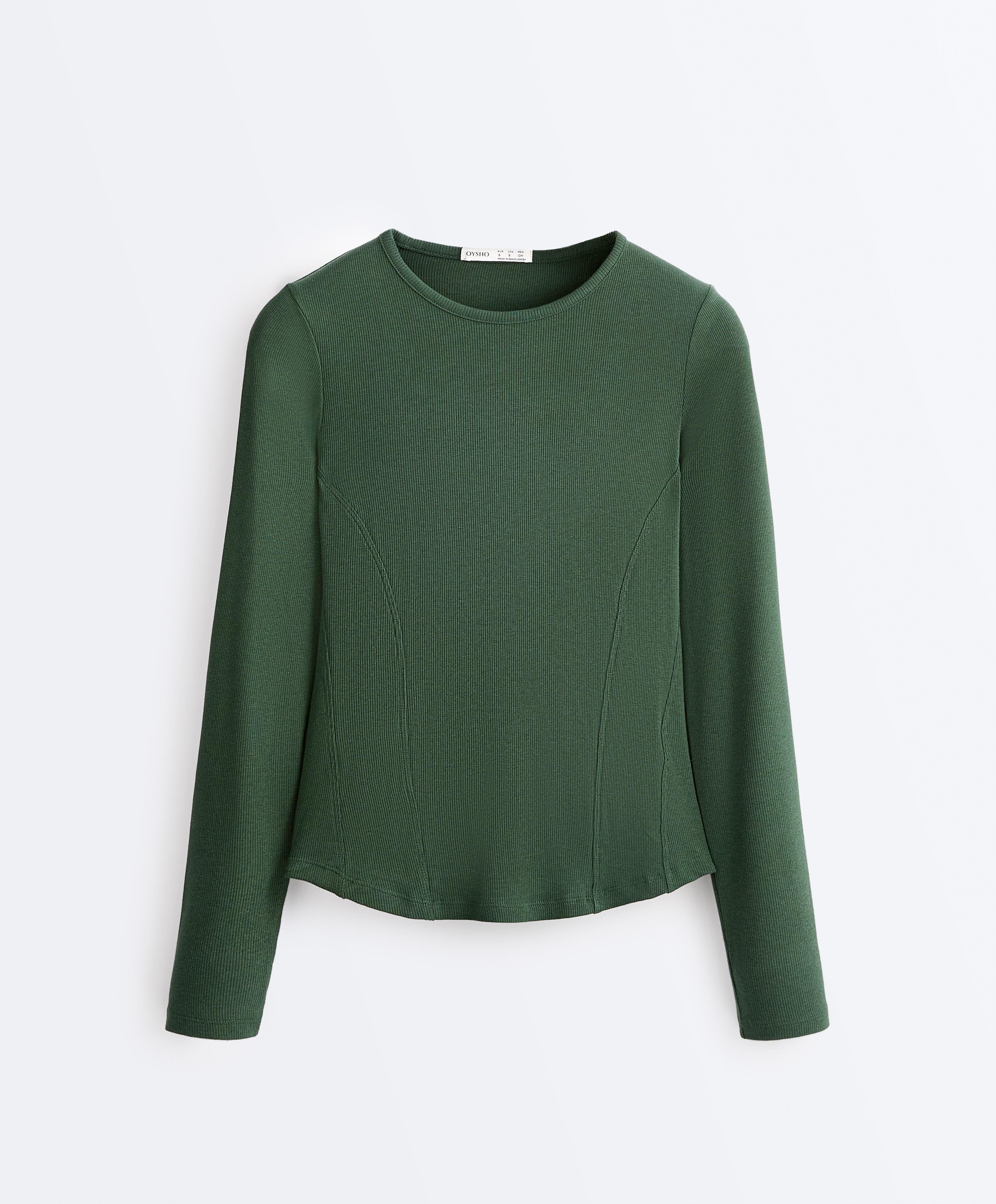 Rib long sleeve T-shirt with cotton and modal