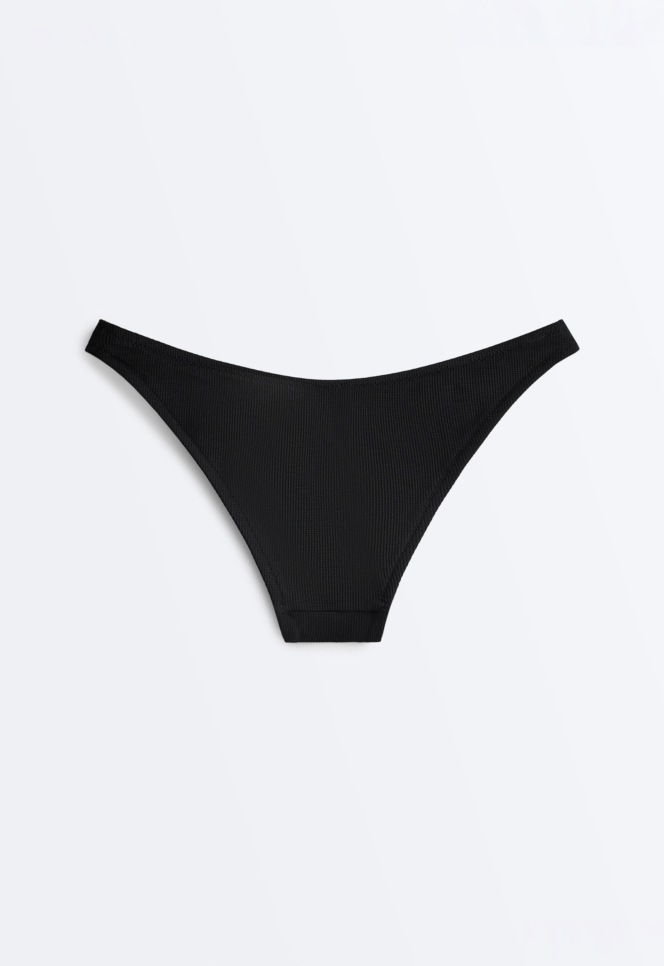 Medium-coverage U-cut piqué bikini briefs — BLACK